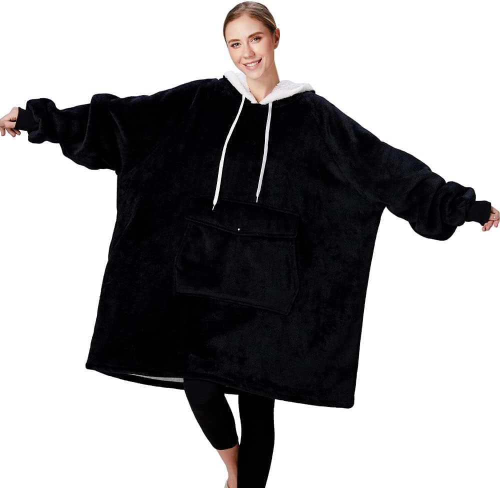 Qeils Oversized Wearable Blanket Hoodie, Comfy Sherpa Sweatshirt Pullover Jacket...