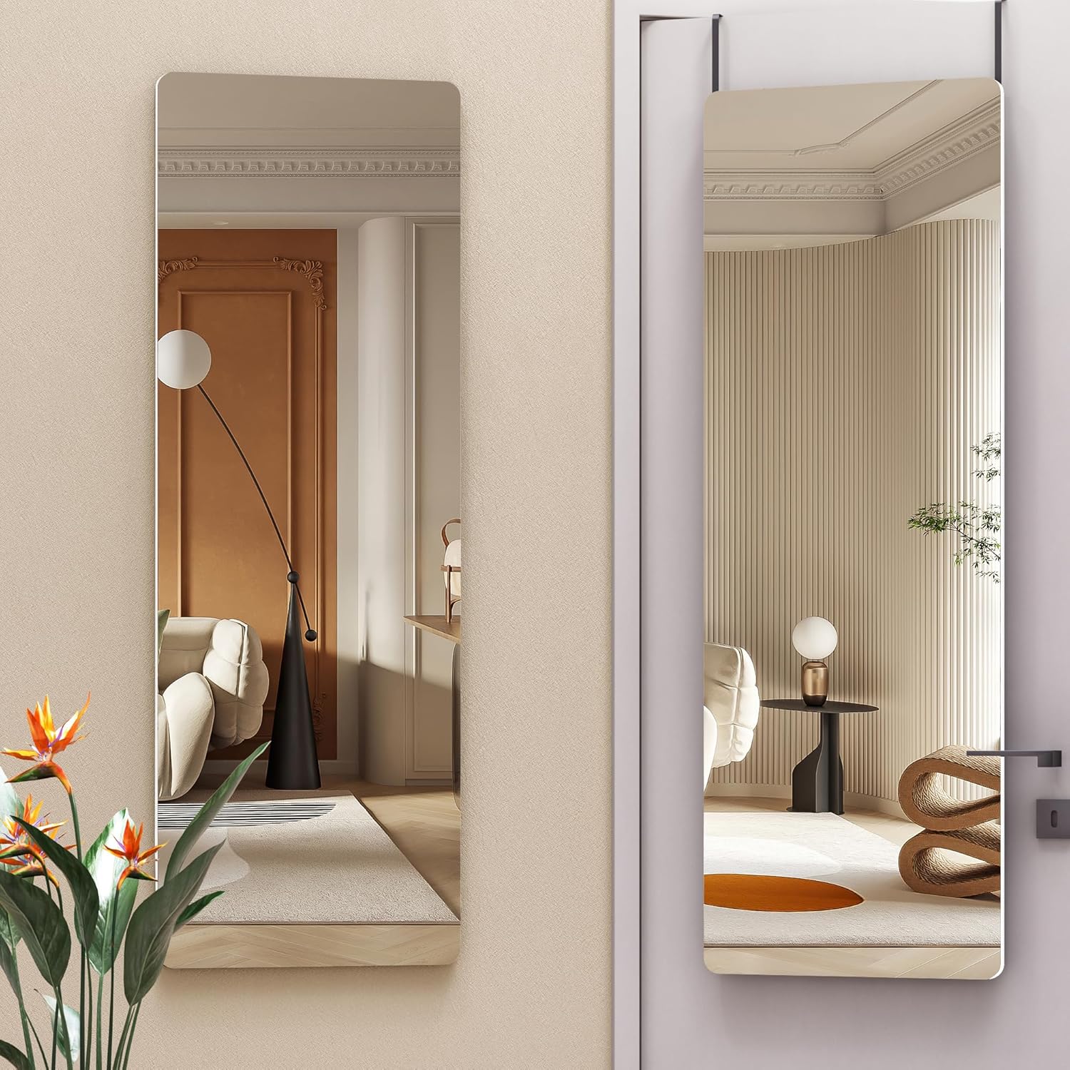 Hasipu Door Mirror Full Length, 47"x 16" Full Body Over The Door Hanging Wall Mo...
