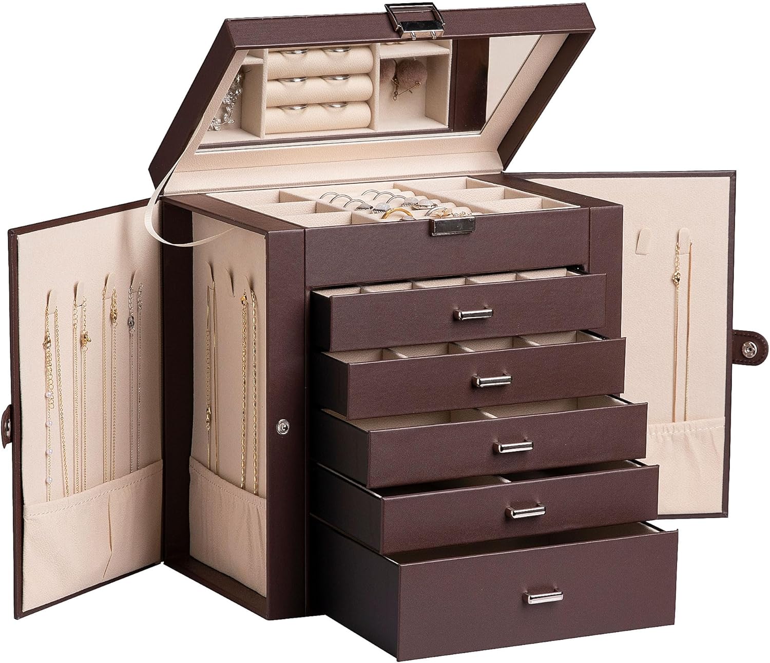 Frebeauty Large Jewelry Box,6-Tier PU Leather Jewelry Organizer,Multi-functional...