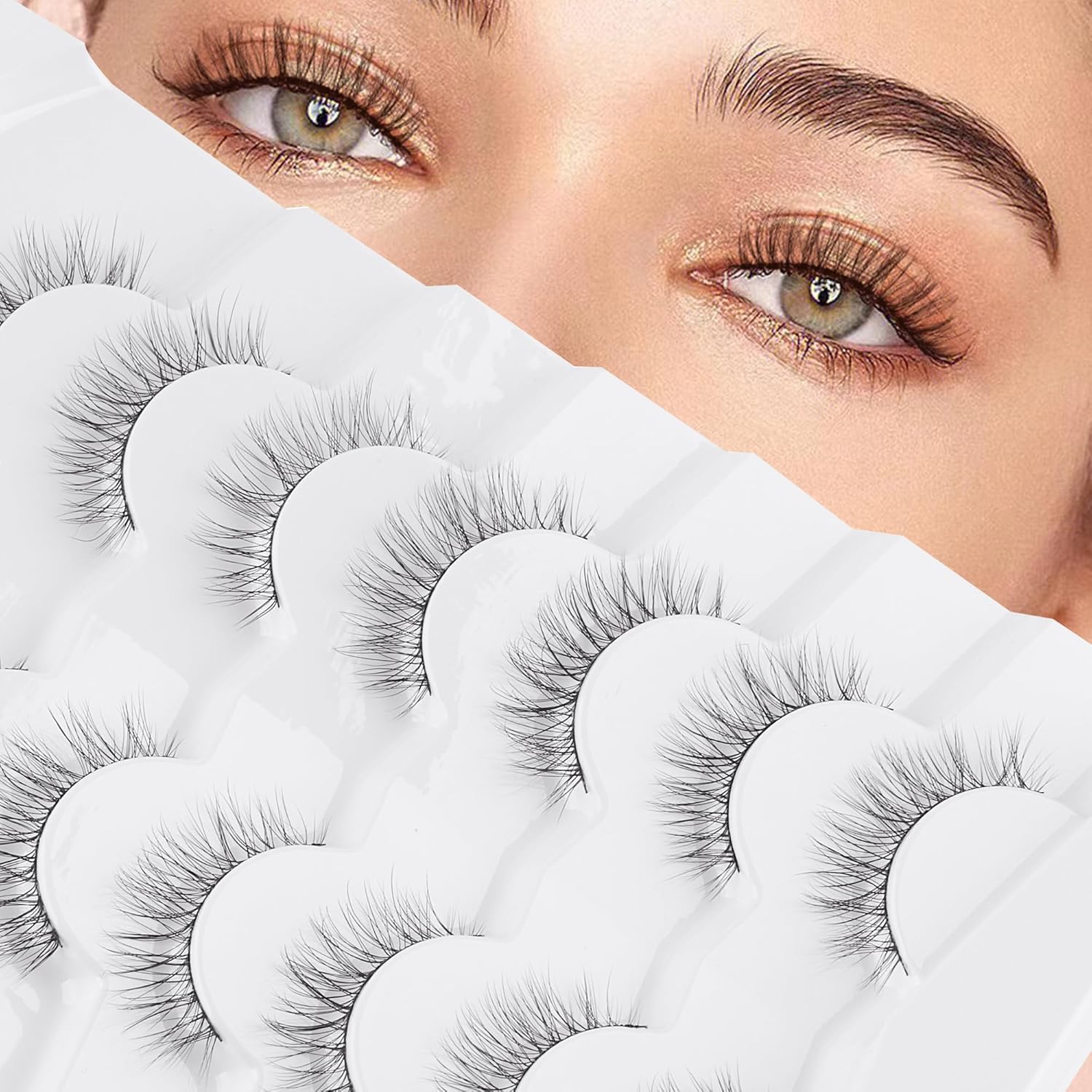 False Eyelashes Wispy Lashes Natural Look Wispies Eyelashes 7 Pairs Soft Faux Mi...