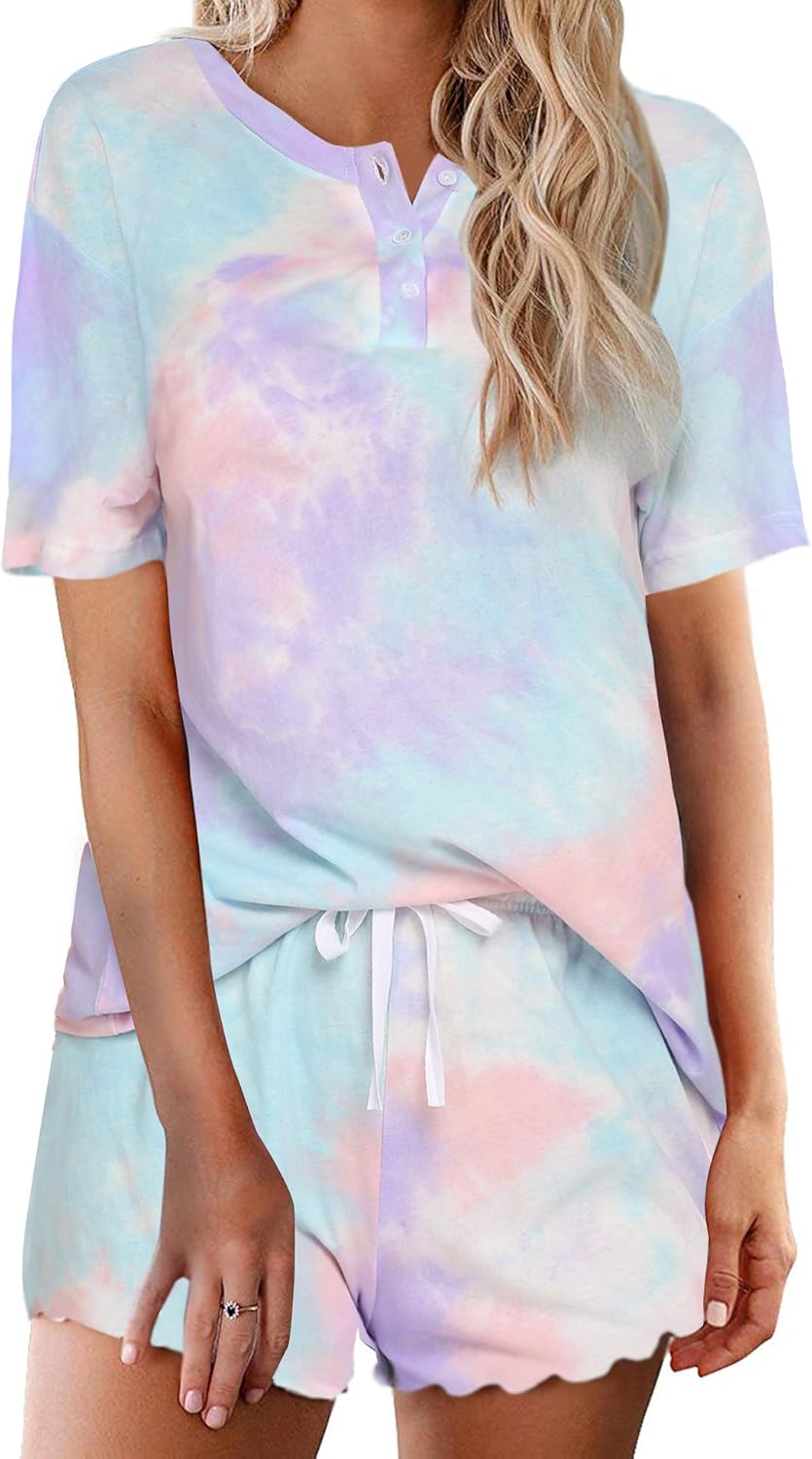 Ekouaer Tie Dye Pajamas Set Womens Loungewear Sleepwear 2 Piece PJ Sets A-tie Dy...