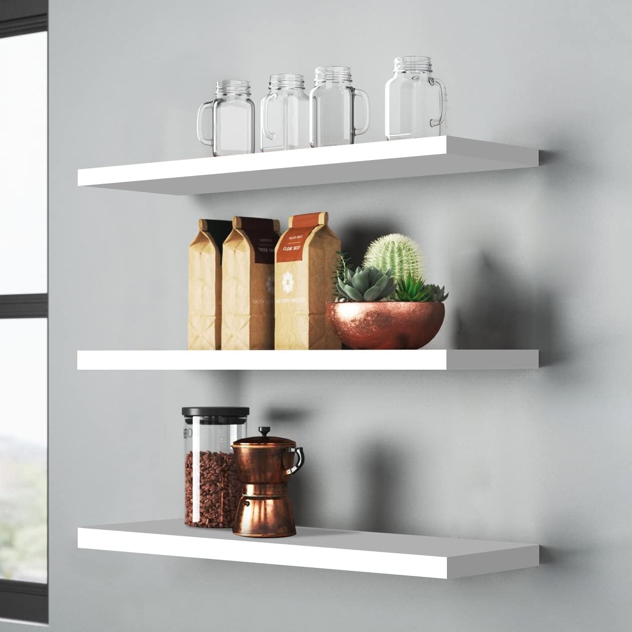 Set of 3 Wall Floating Shelves,Wall Mounted Storage Shelves,Wood Wall Shelves fo...