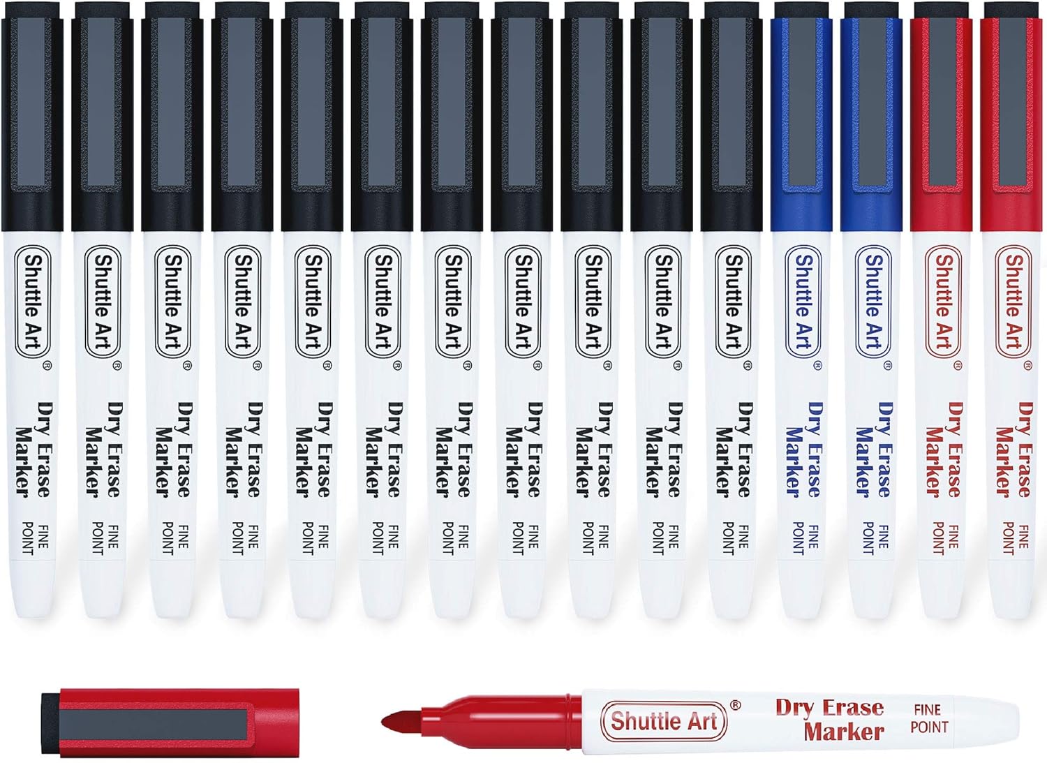 Shuttle Art Magnetic Whiteboard Pens, 15 Pack 3 Assorted Colours,11 Black 2 Blue...