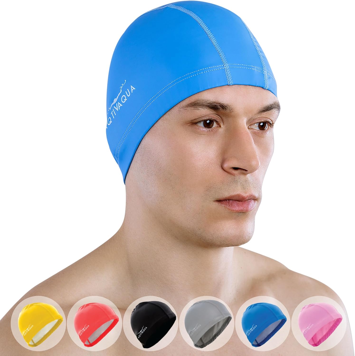 AqtivAqua Swimming Cap for Adults and Kids — Soft and Elastic Spandex with Prote...