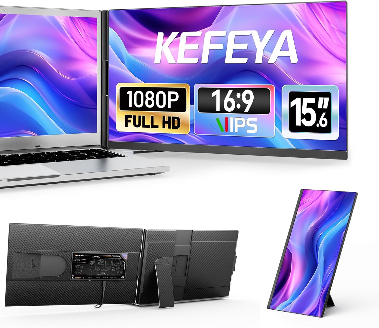 Laptop Screen Extender, 15.6" FHD 1080P IPS Portable Monitor for Laptop, Plug an...