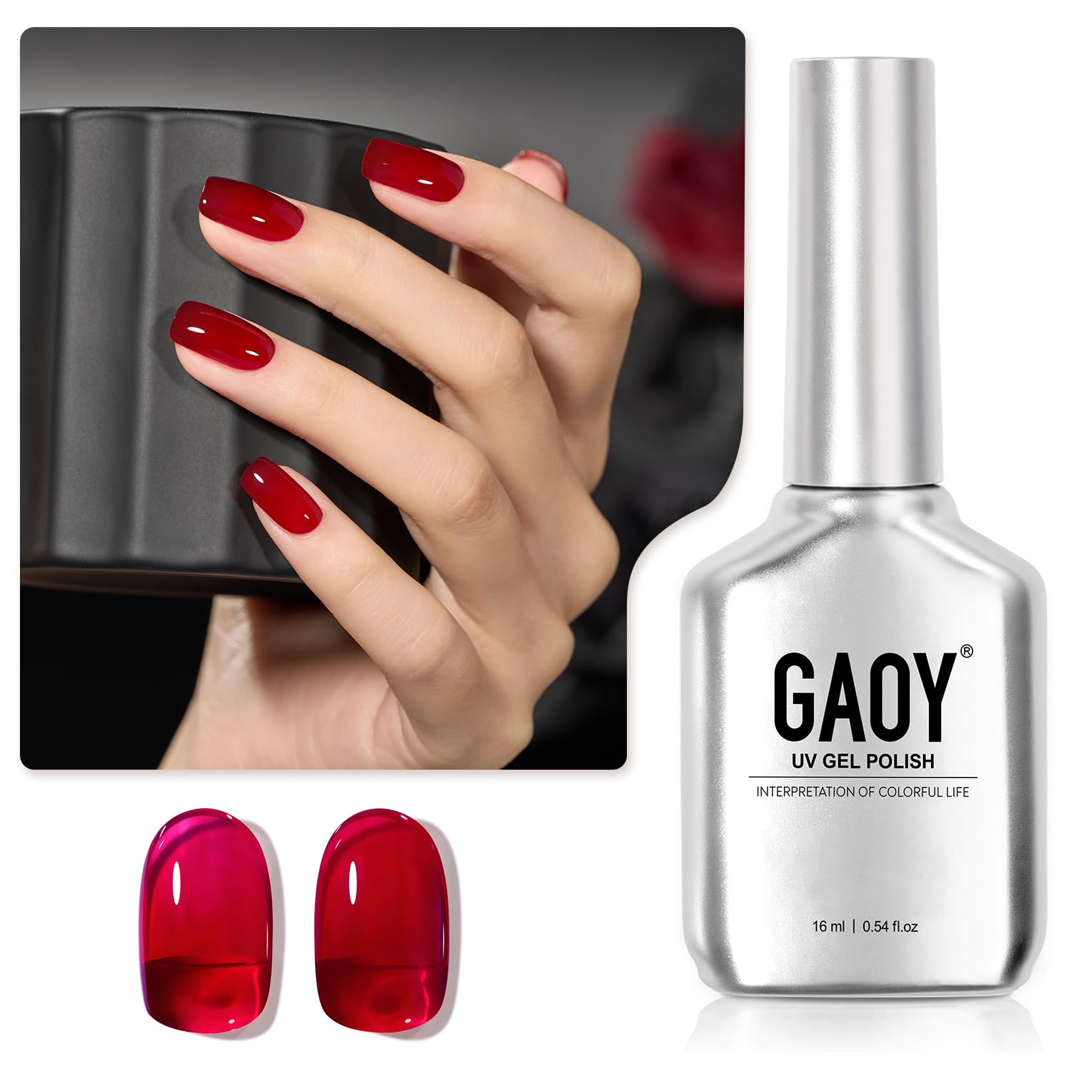 GAOY Sheer Red Gel Nail Polish,16ml Soak Off Jelly Gel Polish, Translucent Color...