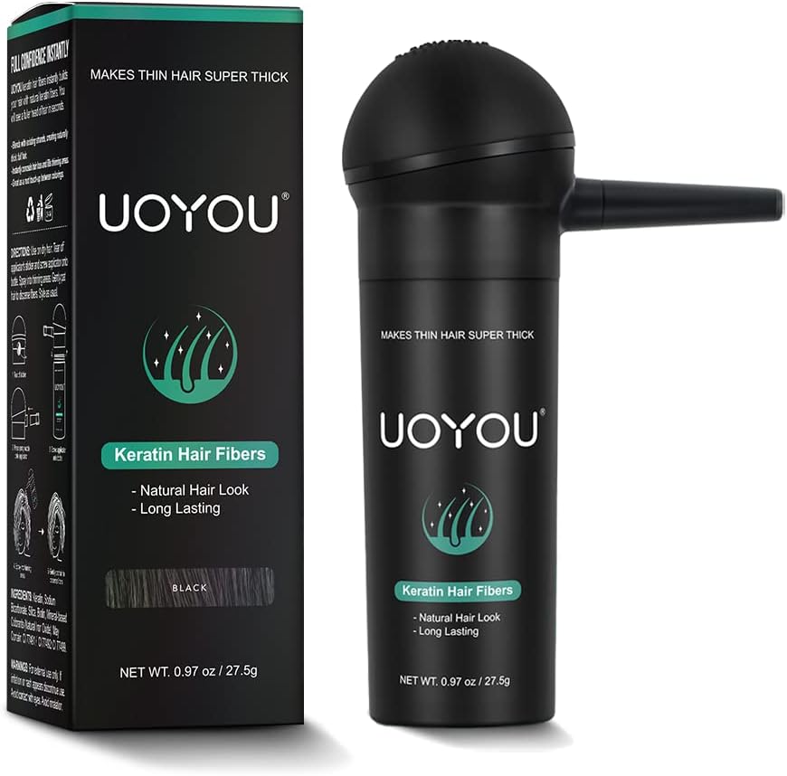 UOYOU BLACK Hair Fibres for Thinning Hair 27.5g Bottle with Applicator | Undetec...