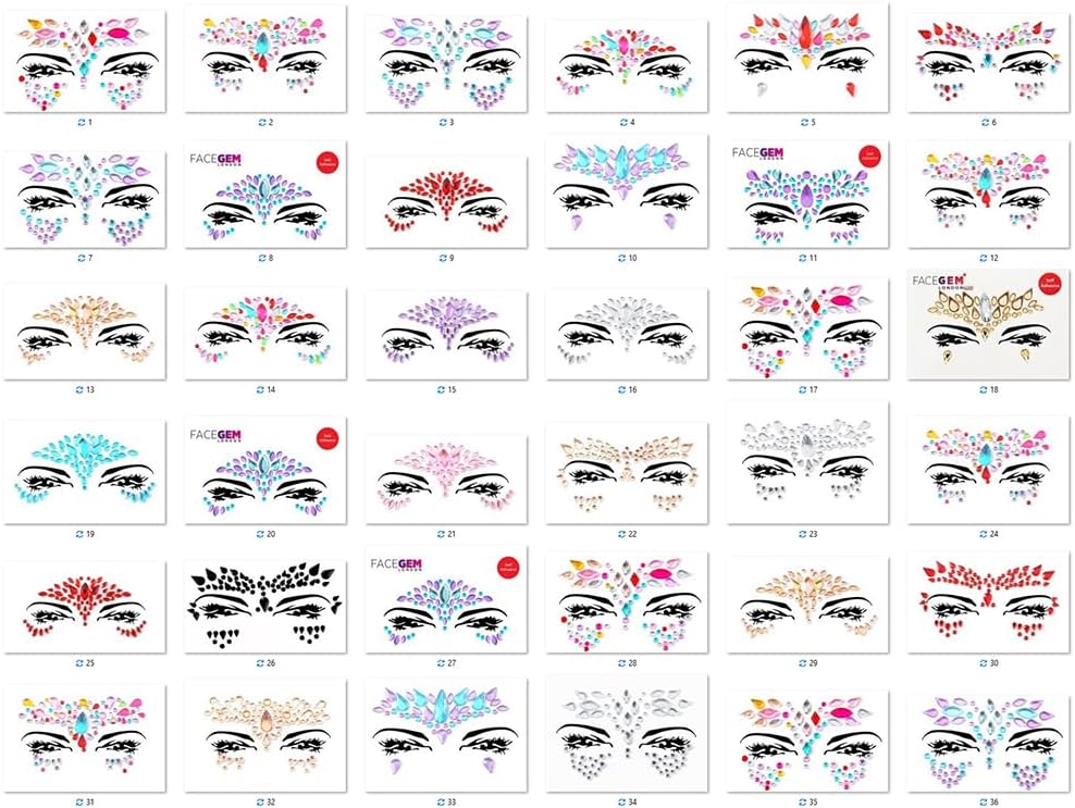 Face Gems Adhesive Glitter Jewel Tattoo Sticker Festival Gems Rave Party Body Ma...