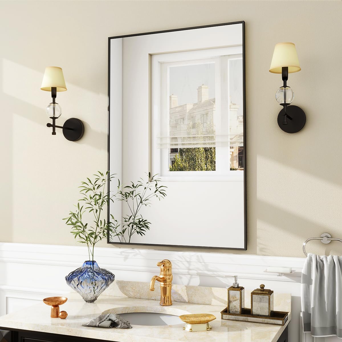 BEAUTYPEAK Wall Mirror 24" x 36" Rectangular Bathroom Mirror with Metal Frame, H...