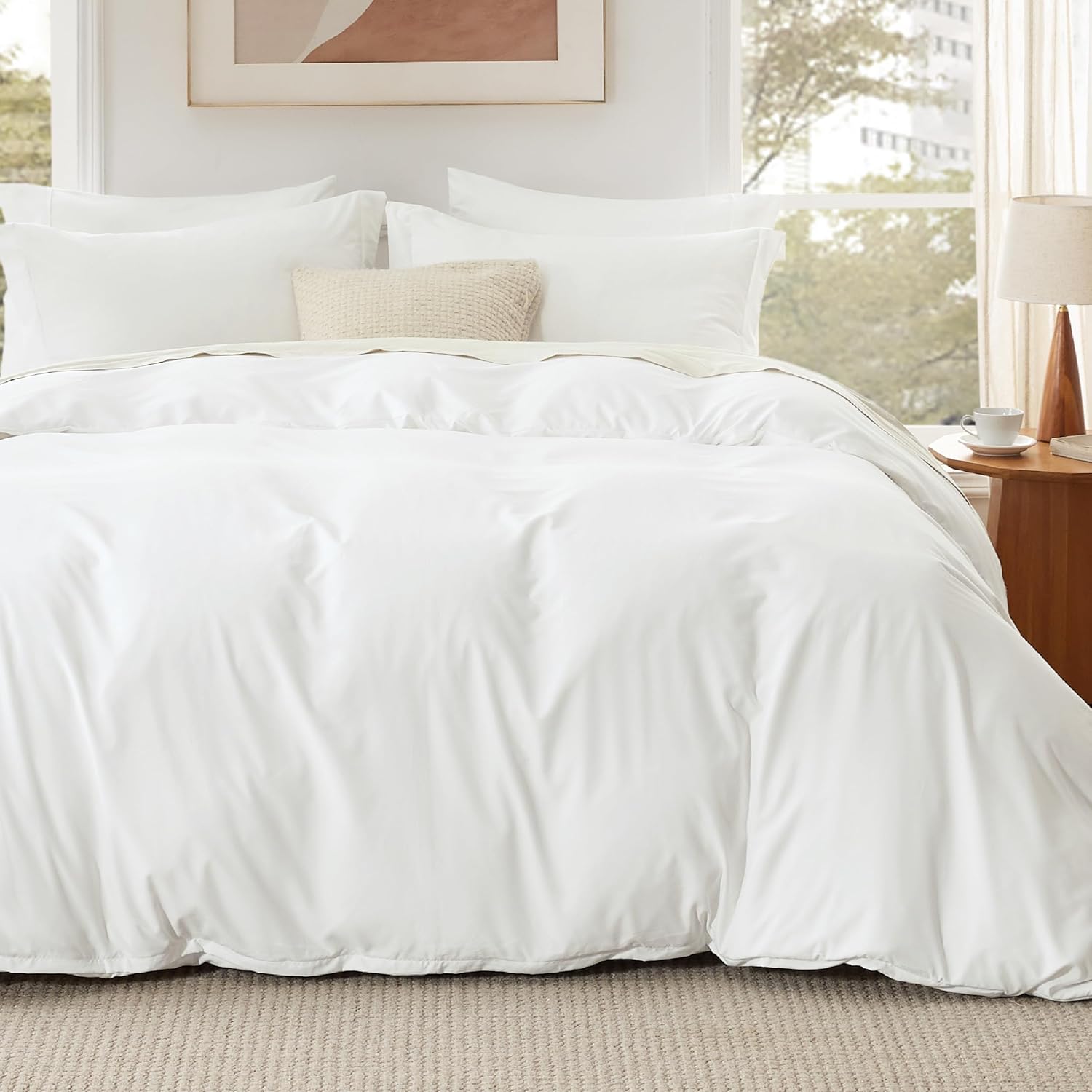 Bedsure King Duvet Cover Set with Fitted Sheet - Soft Double Brushed White Beddi...