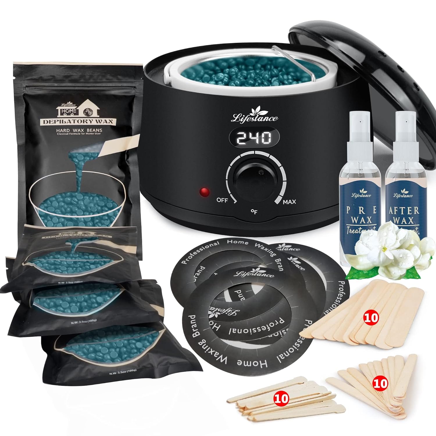 Lifestance Waxing Kit- L2 Digital Wax Warmer Hair Removal Machine- 4 Packs of Wa...