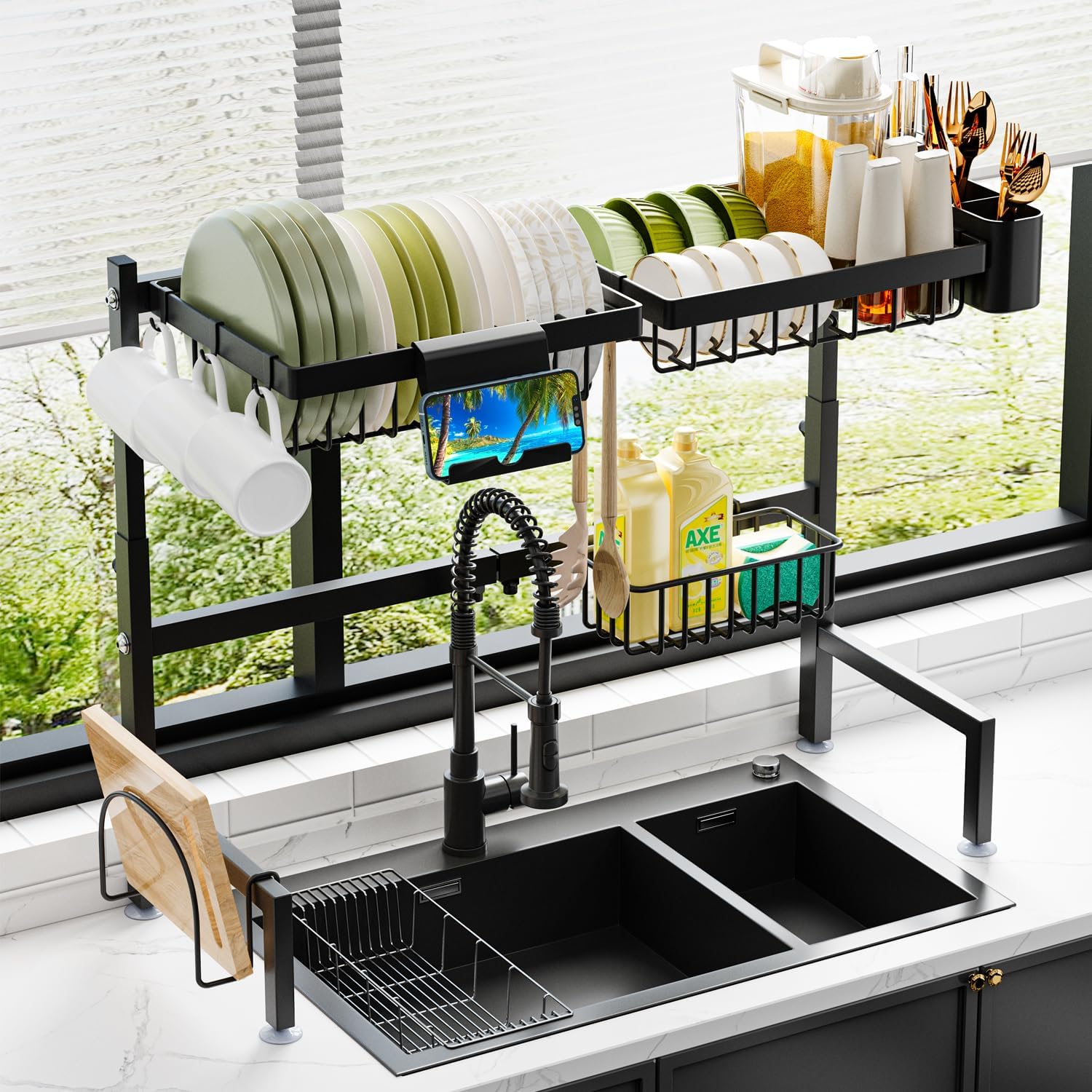 ADBIU Over The Sink Dish Drying Rack (Expandable Height and Length) Snap-On Desi...