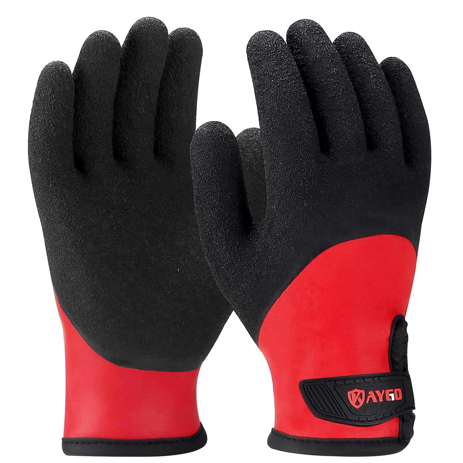 KAYGO Waterproof Thermal Work Gloves, Full Hand Latex Coated, Insulated Liner fo...