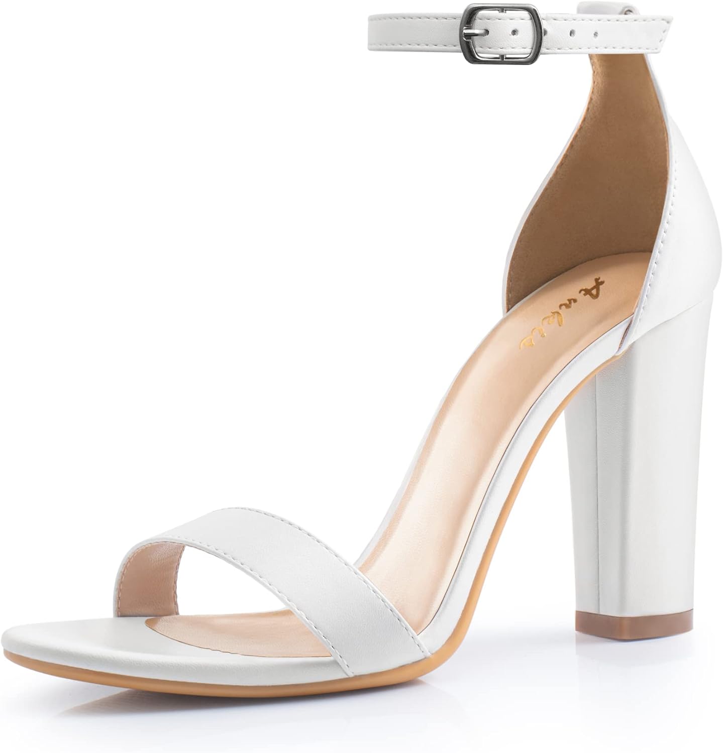 Ankis Nude Black White Heels for Women Open Toe Ankle Strap High Heel Sandals Pa...