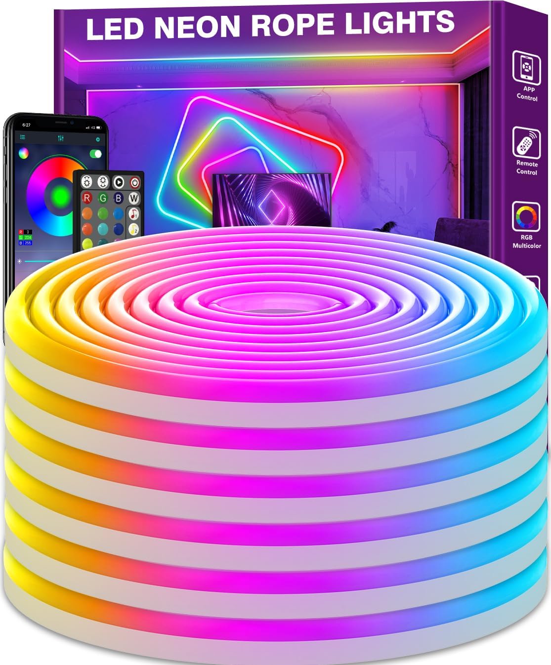 LETIANPAI 18m Led Neon Rope Lights,Flexible Led Rope Lights,Control with App/Rem...