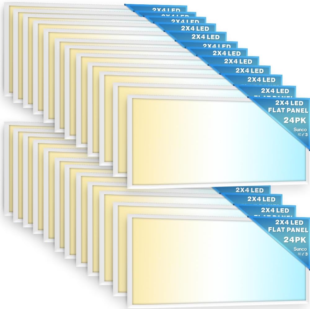 Sunco 24 Pack 2x4 LED Flat Panel Light Drop Ceiling Office Fixture, 6500 LM, Sel...