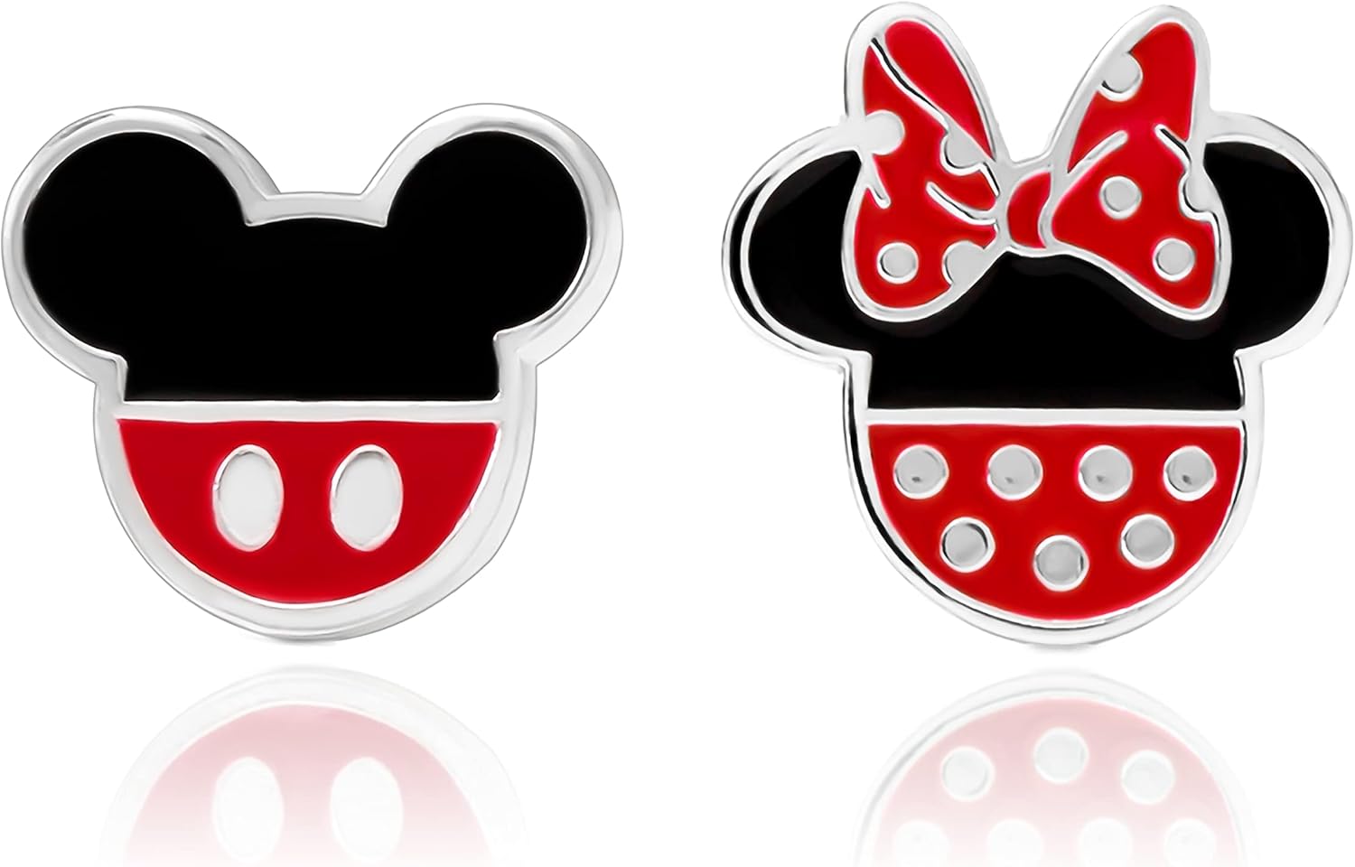Disney Mickey Mouse and Minnie Mouse Mismatched Stud Earrings Silver Plated, Off...