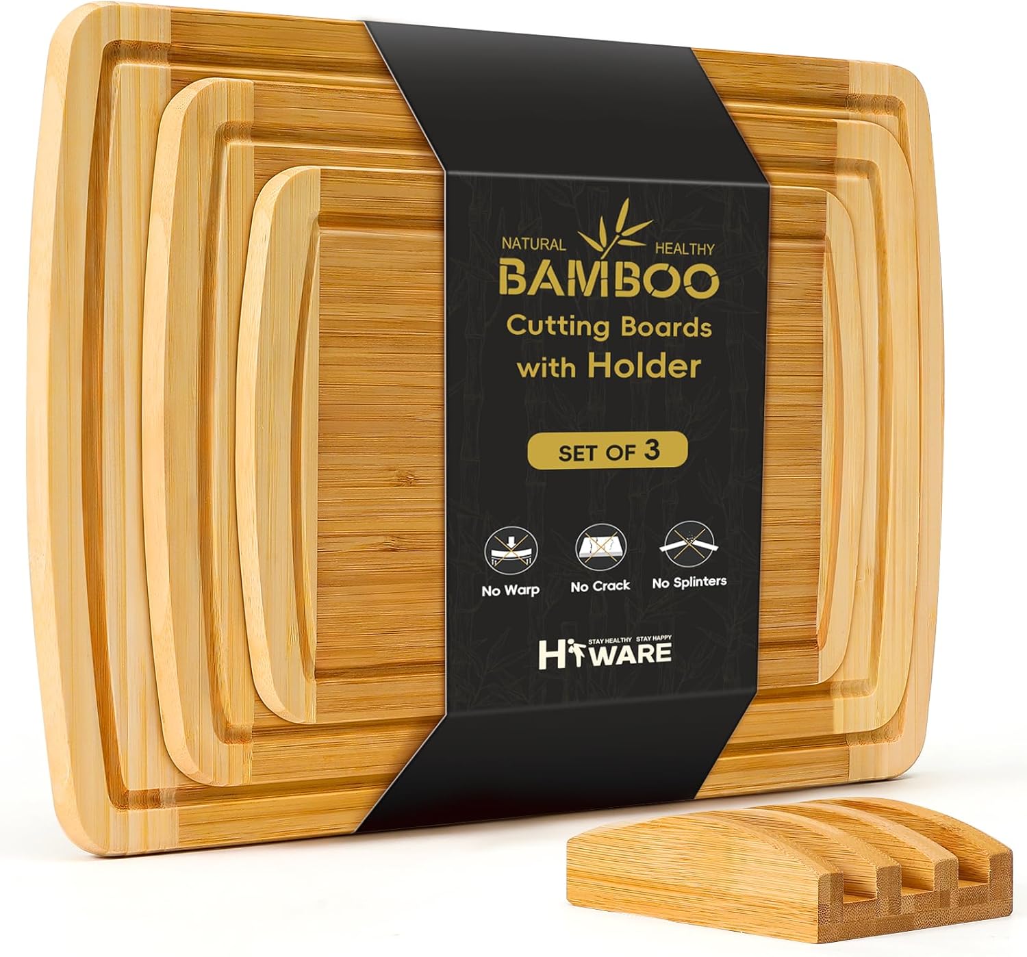 Hiware 3-Piece Extra Large Wooden Cutting Boards For Kitchen, Bamboo Cutting Boa...