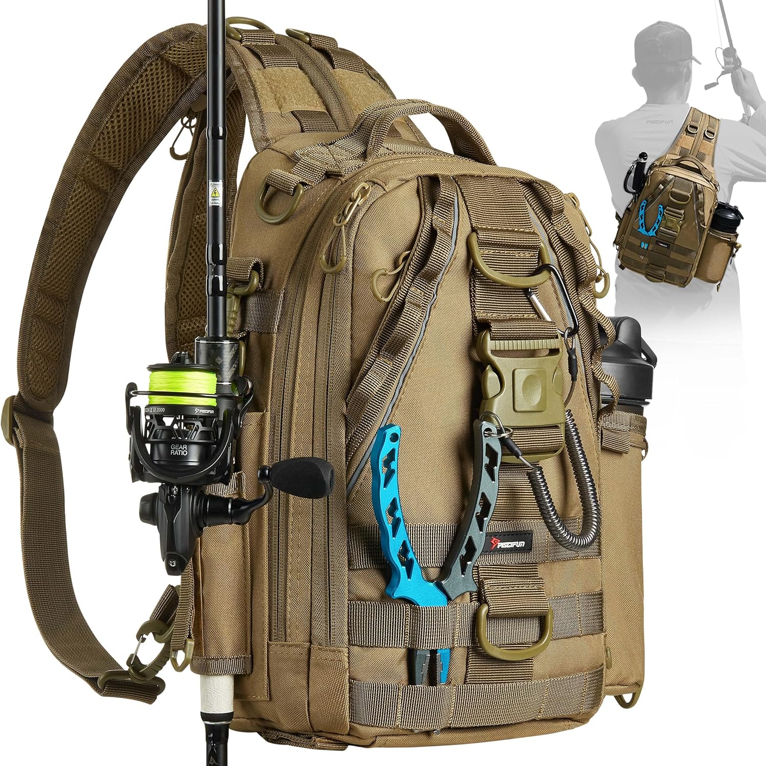 Piscifun Fishing Tackle Backpack with Rod & Gear H...