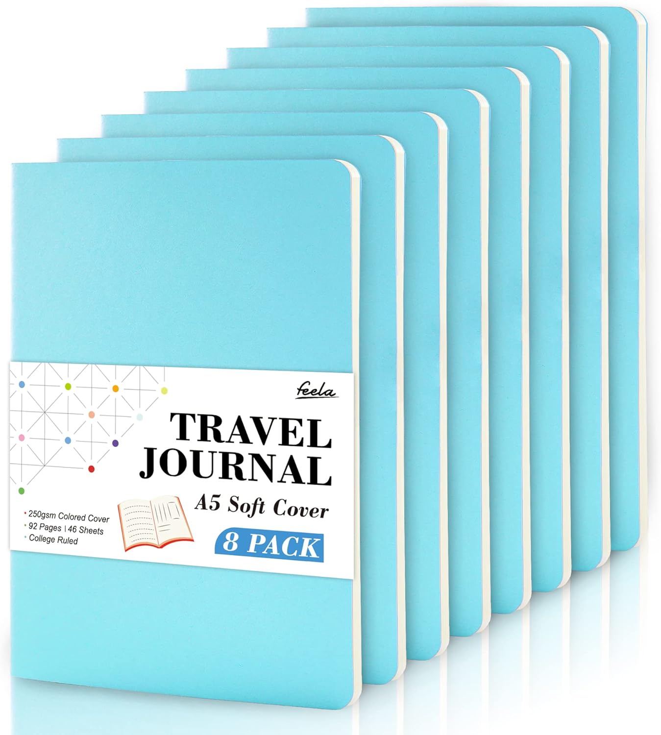 feela 8 Pack Soft Cover Notebooks A5 Lined Journal Notebooks College Ruled for W...