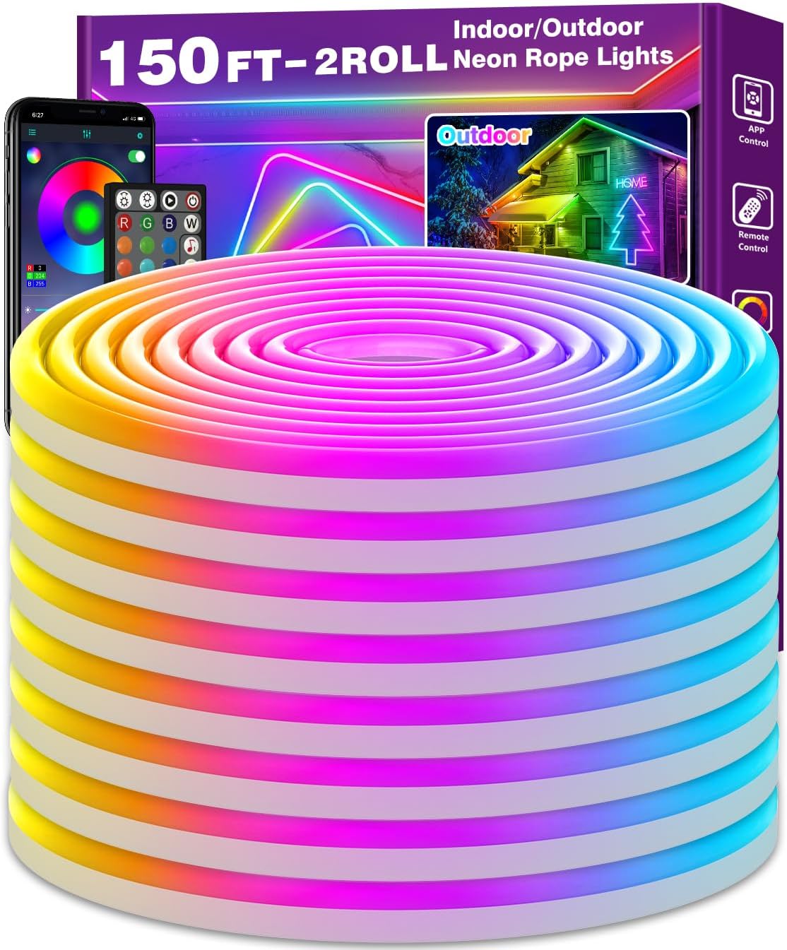 150Ft Neon Rope Lights,Flexible Led Rope Lights Control with App/Remote,Multiple...