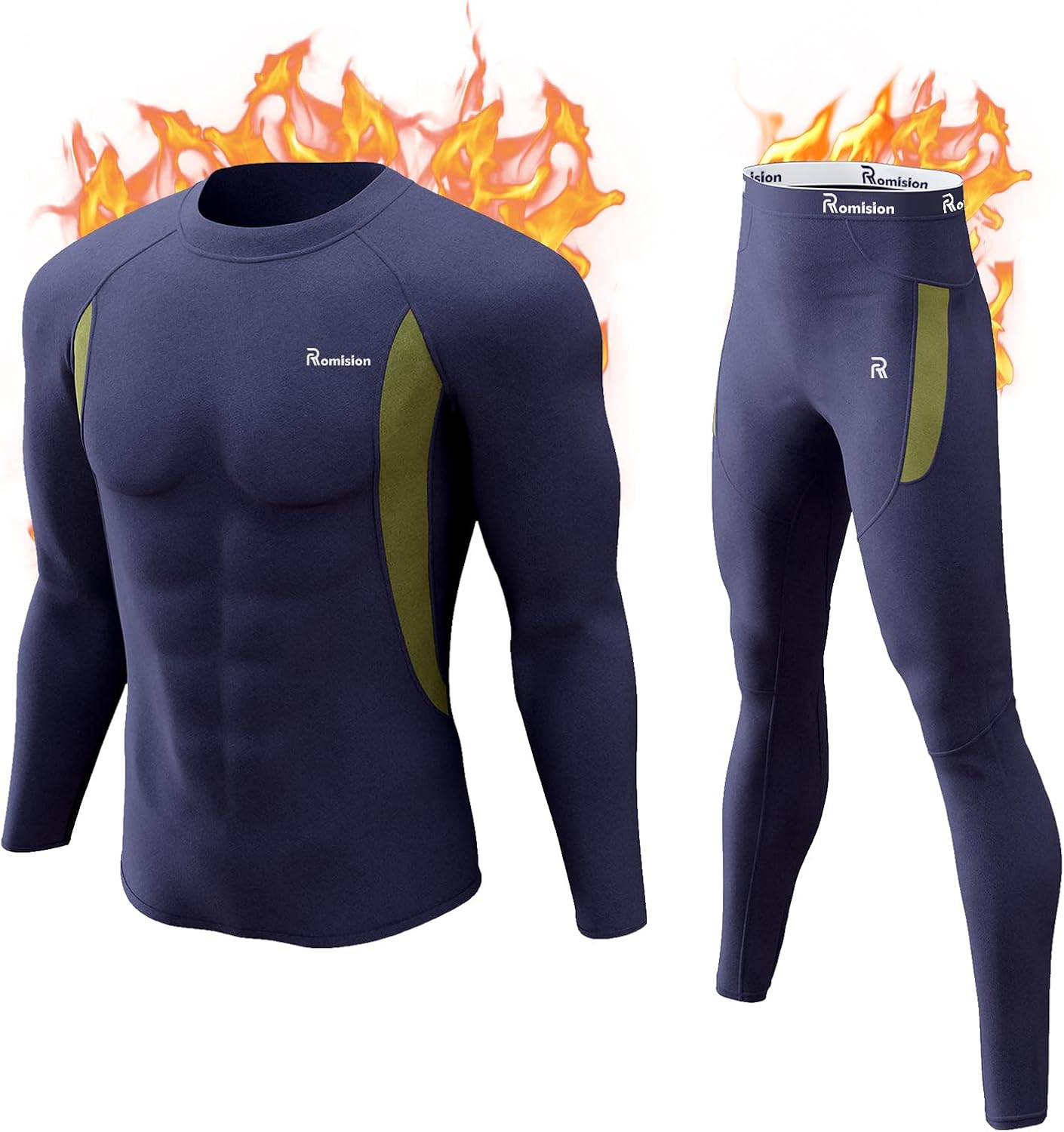 romision Long Johns Thermal Underwear for Mens Fleece Lined Base Layer Set Top a...