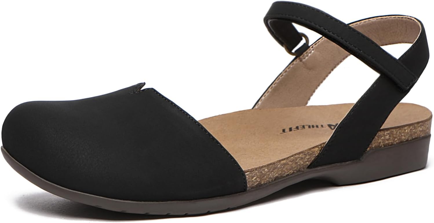 Athlefit Women's Closed Toe Sandals Comfort Cork Footbed Arch Support Flat Sanda...