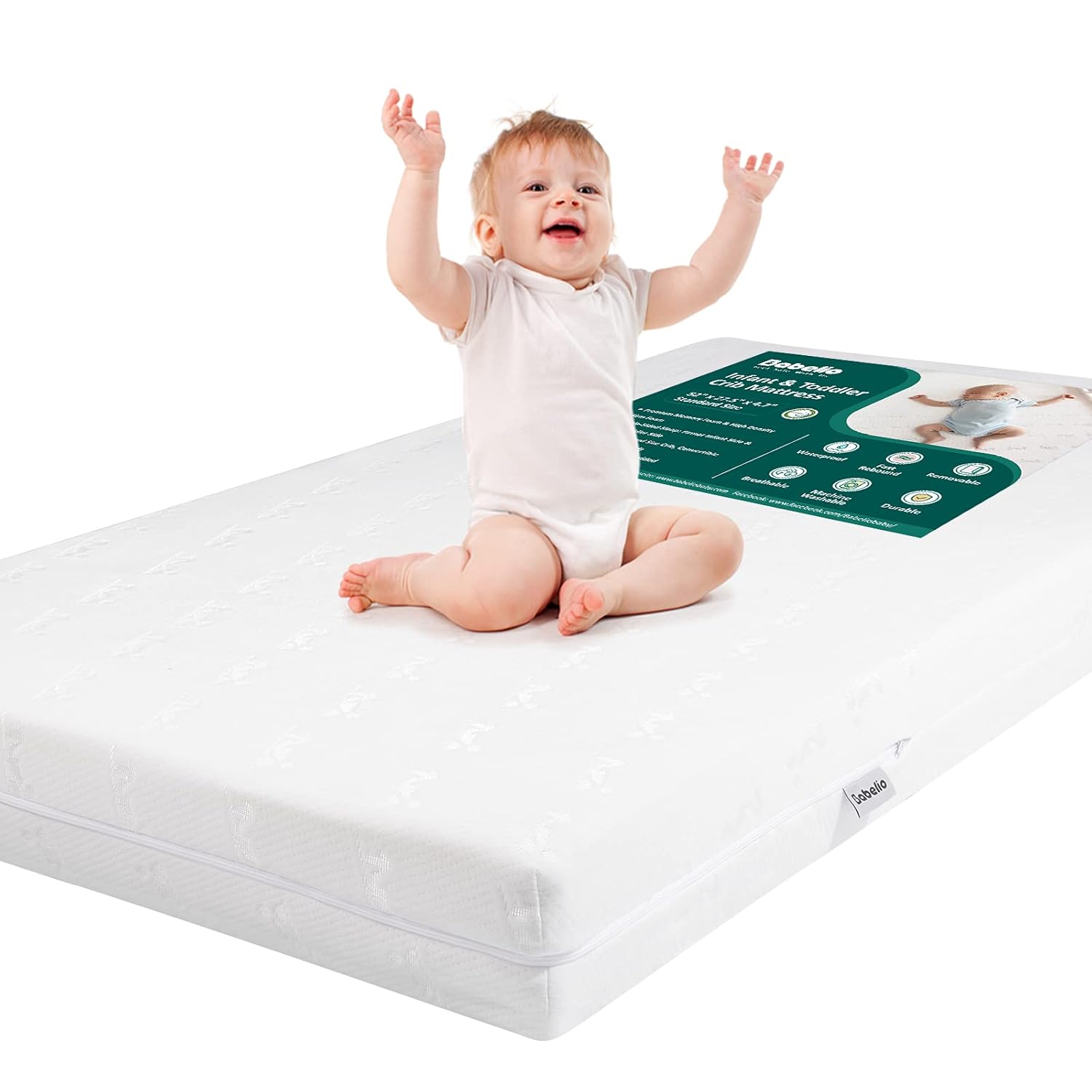 BABELIO Breathable Crib Mattress, Dual-Sided, Memory Foam, Waterproof, Removable...