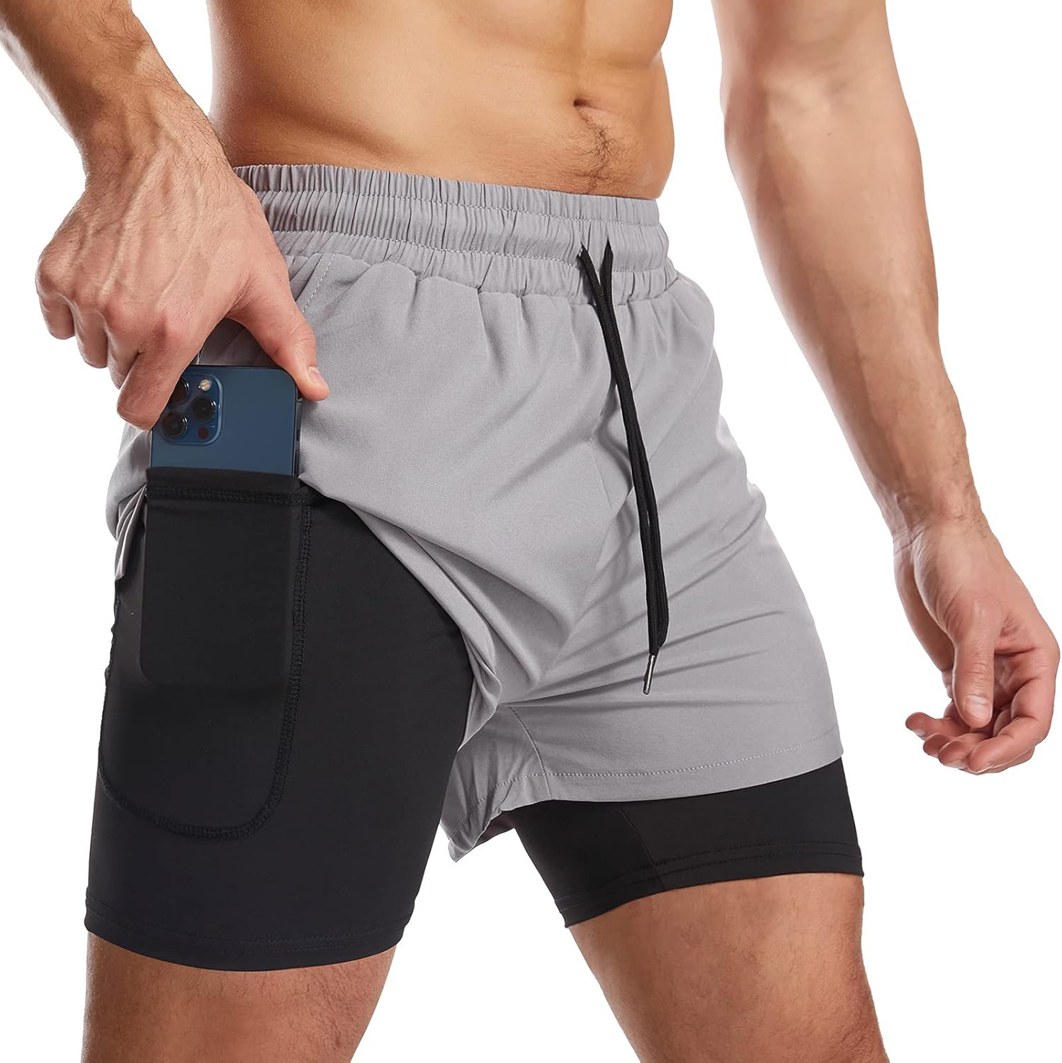 Danfiki Men Running Shorts Men's Shorts Workout with Phone Pocket 2 in 1 Gym Tra...
