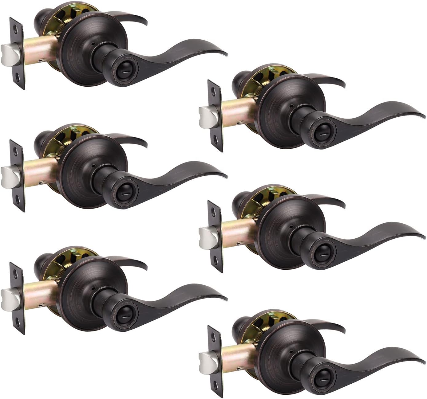KNOBWELL 6 Pack Bronze Lever Door Handles Privacy Door Levers Keyless Bedroom/Ba...