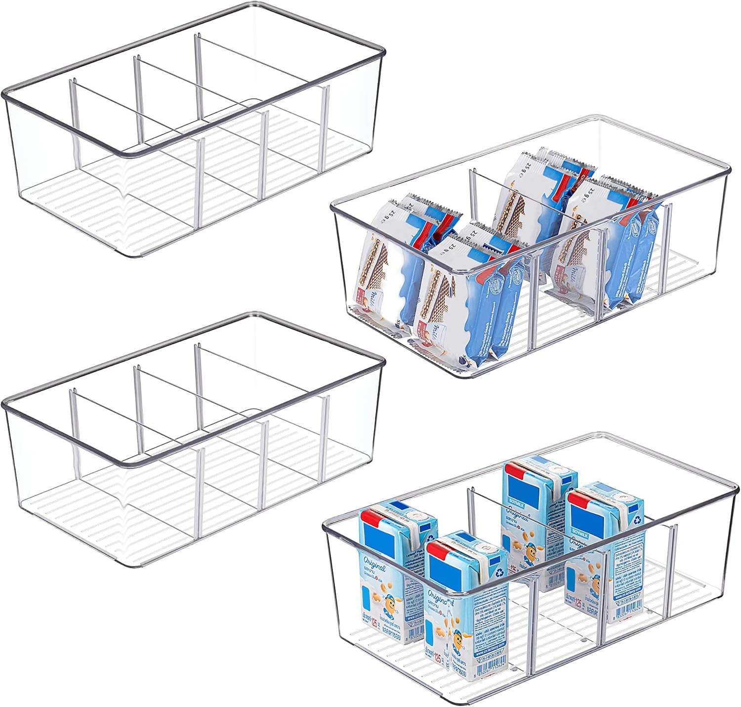 Vtopmart 4 Pack Food Storage Organizer Bins, Clear Plastic Bins for Pantry, Kitc...