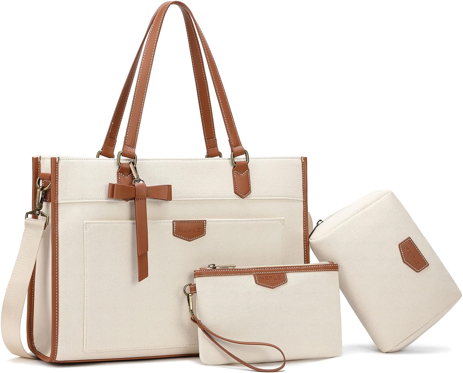 Keyli 3 PCS Laptop Bag for Women Canvas Tote Bags 15.6 inch Large Capacity Shoul...
