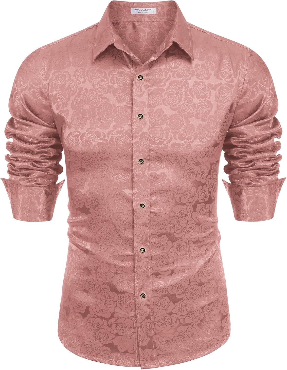 COOFANDY Men's Silk Satin Dress Shirts Jacquard Long Sleeve Floral Button Up Shi...
