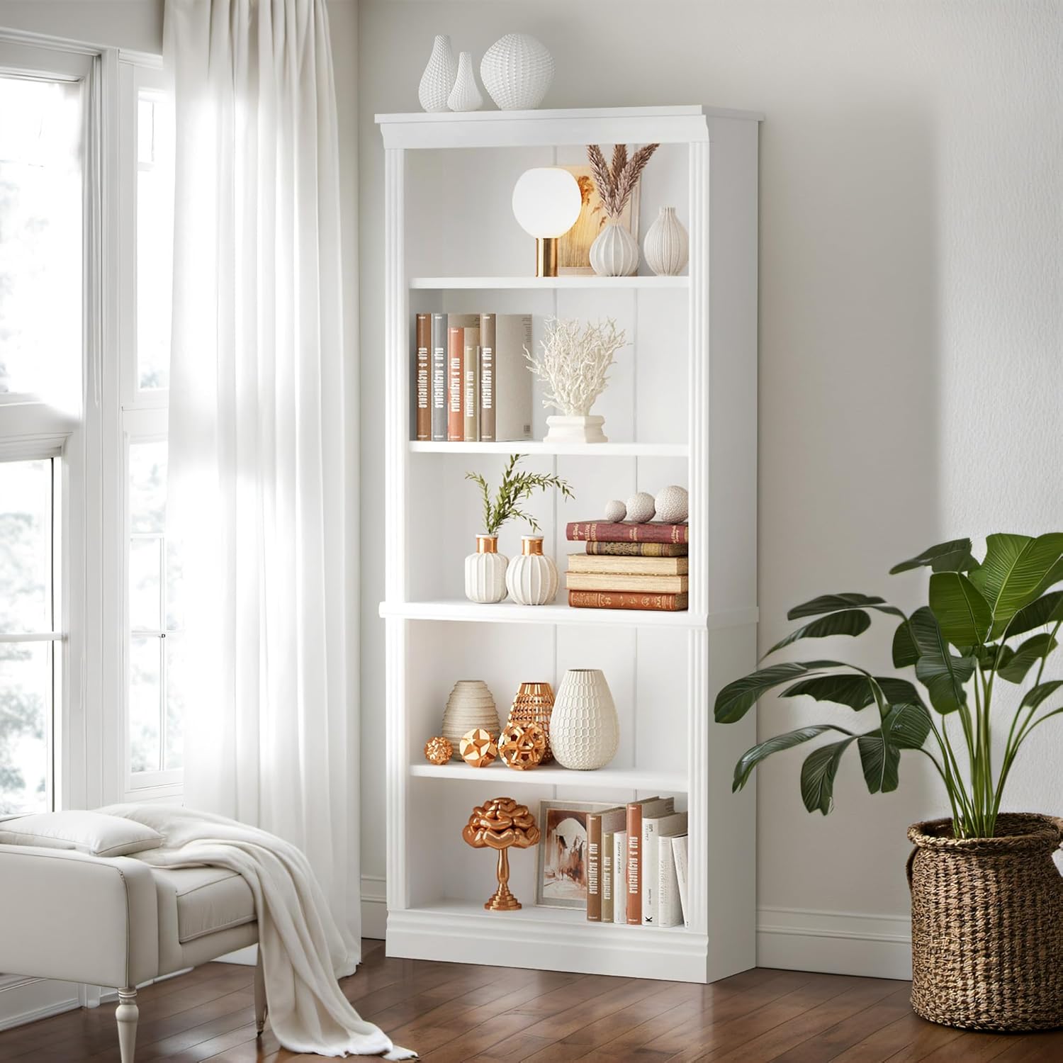 Furniwell Bookcase Bookshelves, 5-Shelf Tall Bookcase 72" Wood Open Display Floo...