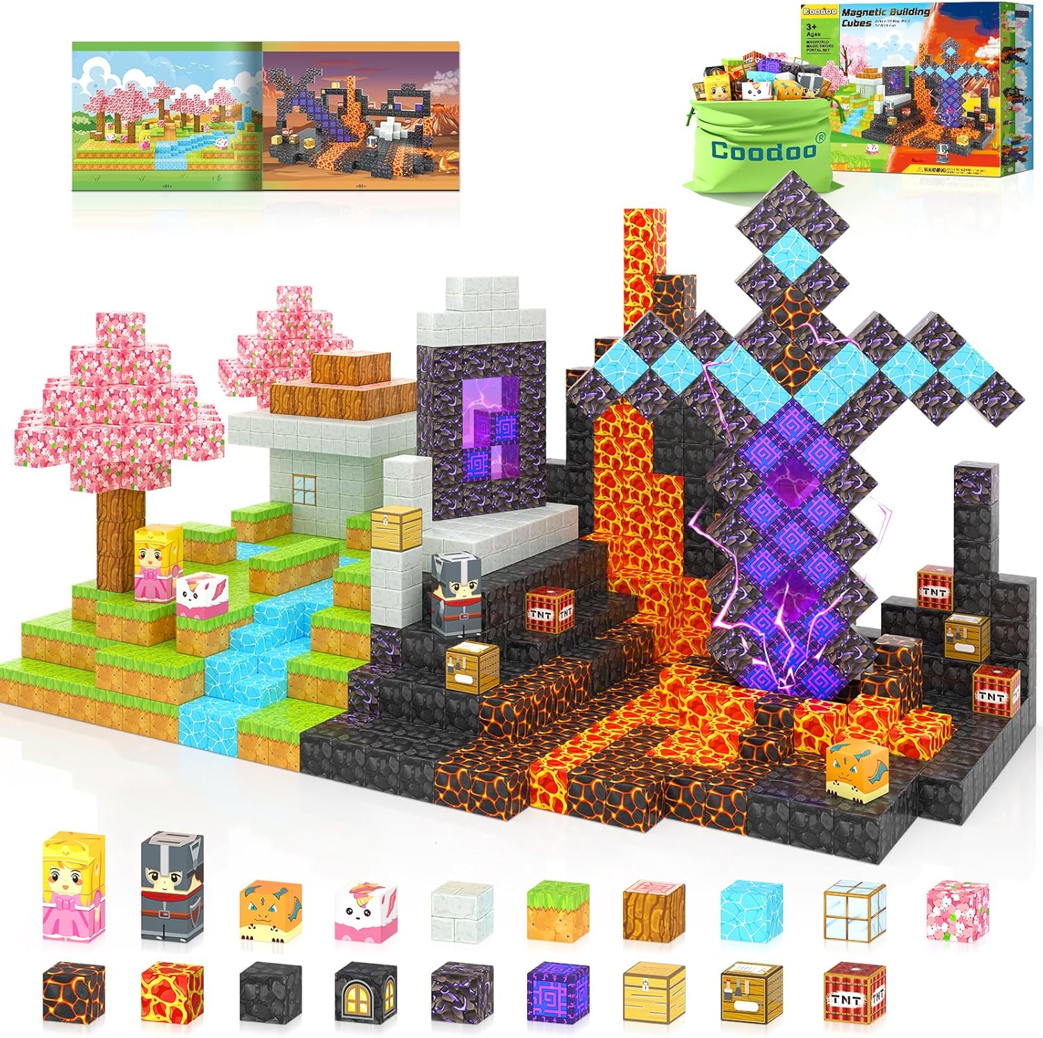 110PCS Magnetic Blocks - Build Mine Magnet World Magic Sword Portal Set, Magnet...