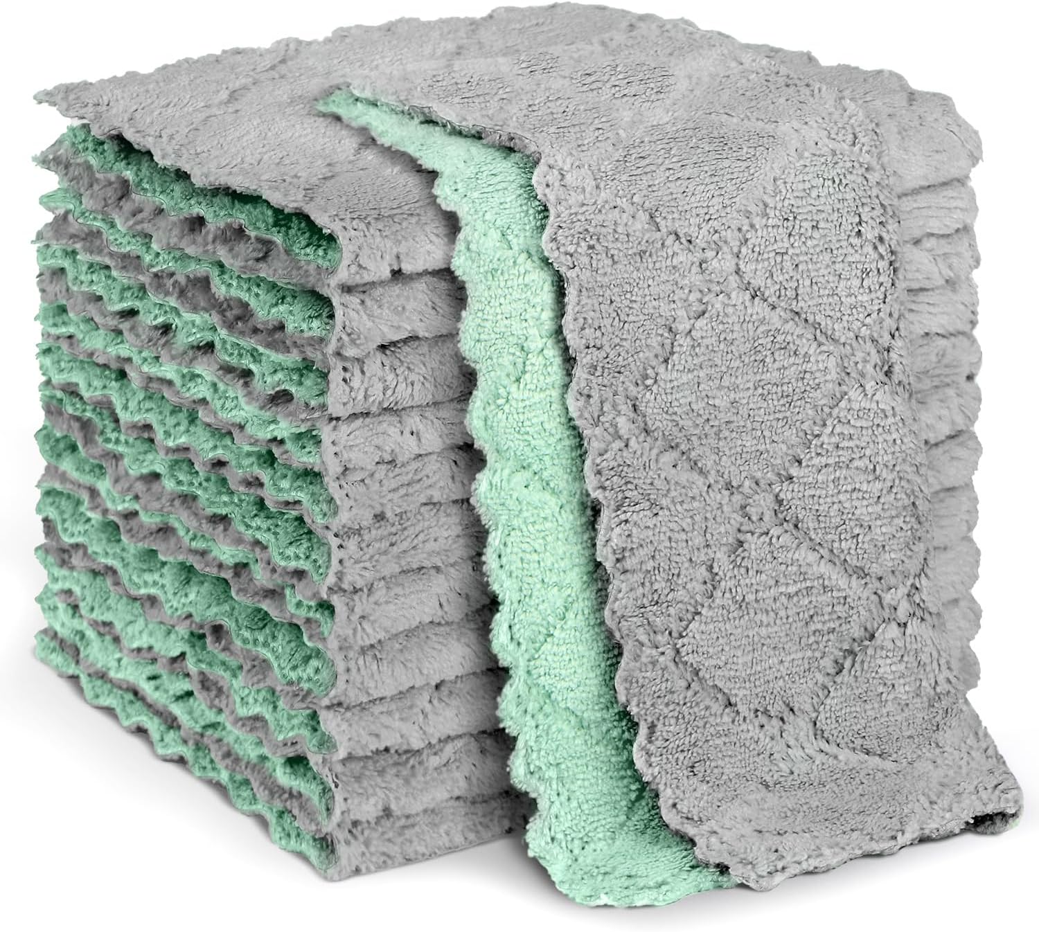 AIDEA Dish Cloths 12 Pack, Absorbent Coral Fleece Kitchen Cloth Cleaning Cloths,...