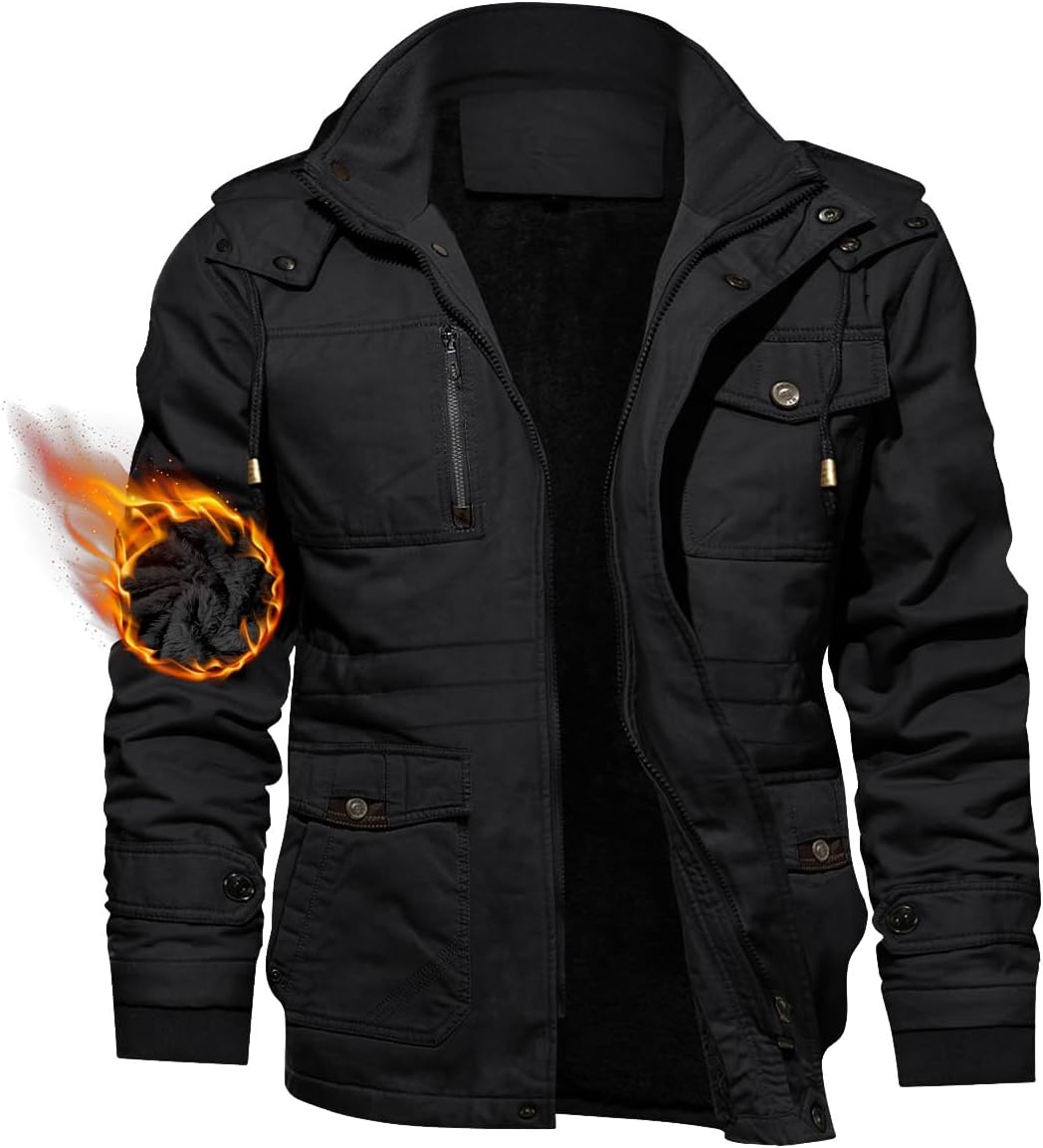 TACVASEN Men's Winter Jacket Cotton Military Jackets Fleece Lined Thick Work Coa...