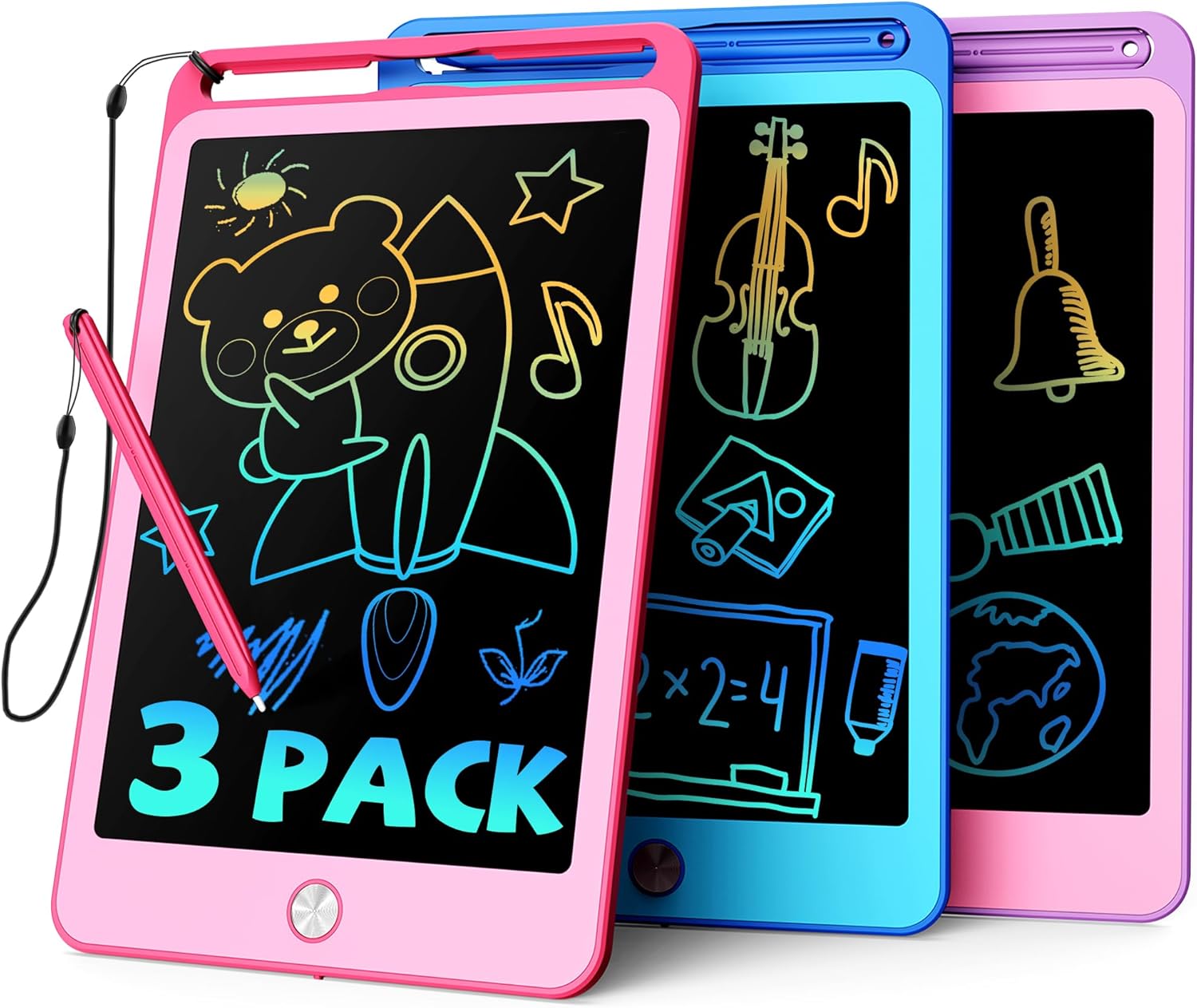 TEKFUN 3 Pack LCD Writing Tablet for Kids, 8.5 Inch Blue+Pink+Purple Doodle Boar...