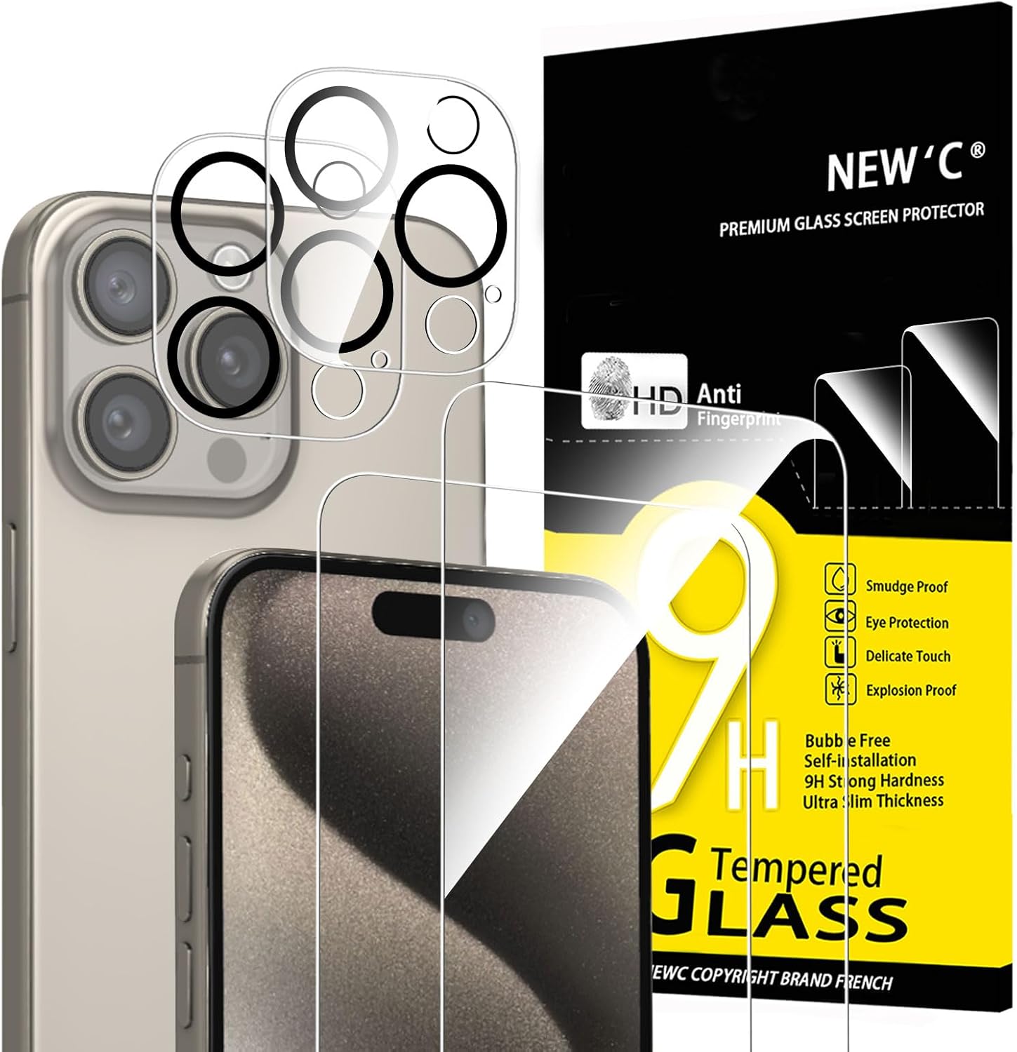 NEW'C 4 Pack, 2 Pack Screen Protector for iPhone 15 Pro Max [6.7 inch] + 2 Pack...