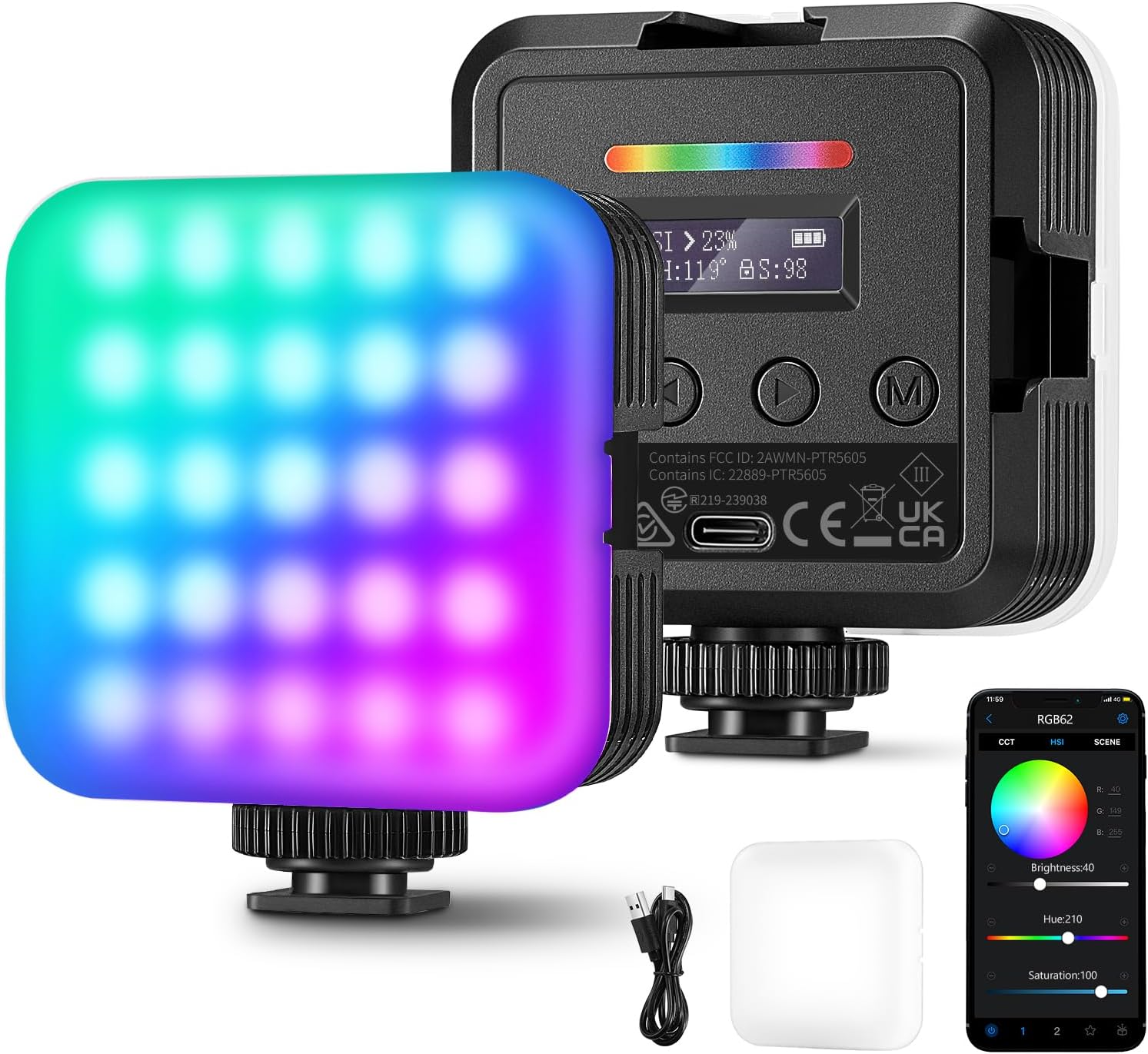 Neewer RGB62 Magnetic RGB Video Light with Upgrade...