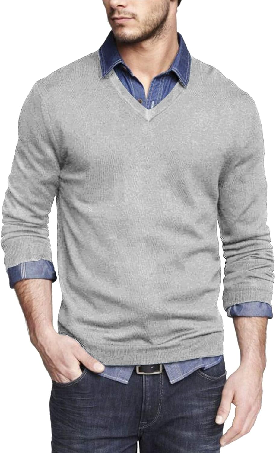COOFANDY Men Casual V Neck Sweater Ribbed Knit Slim Fit Long Sleeve Pullover Top...