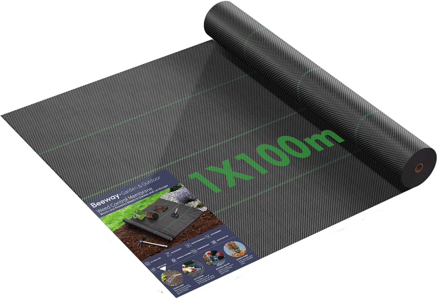 BEEWAY Weed Control Membrane 1m x 100m/Roll, Heavy Duty Weed Control Fabric, UV...