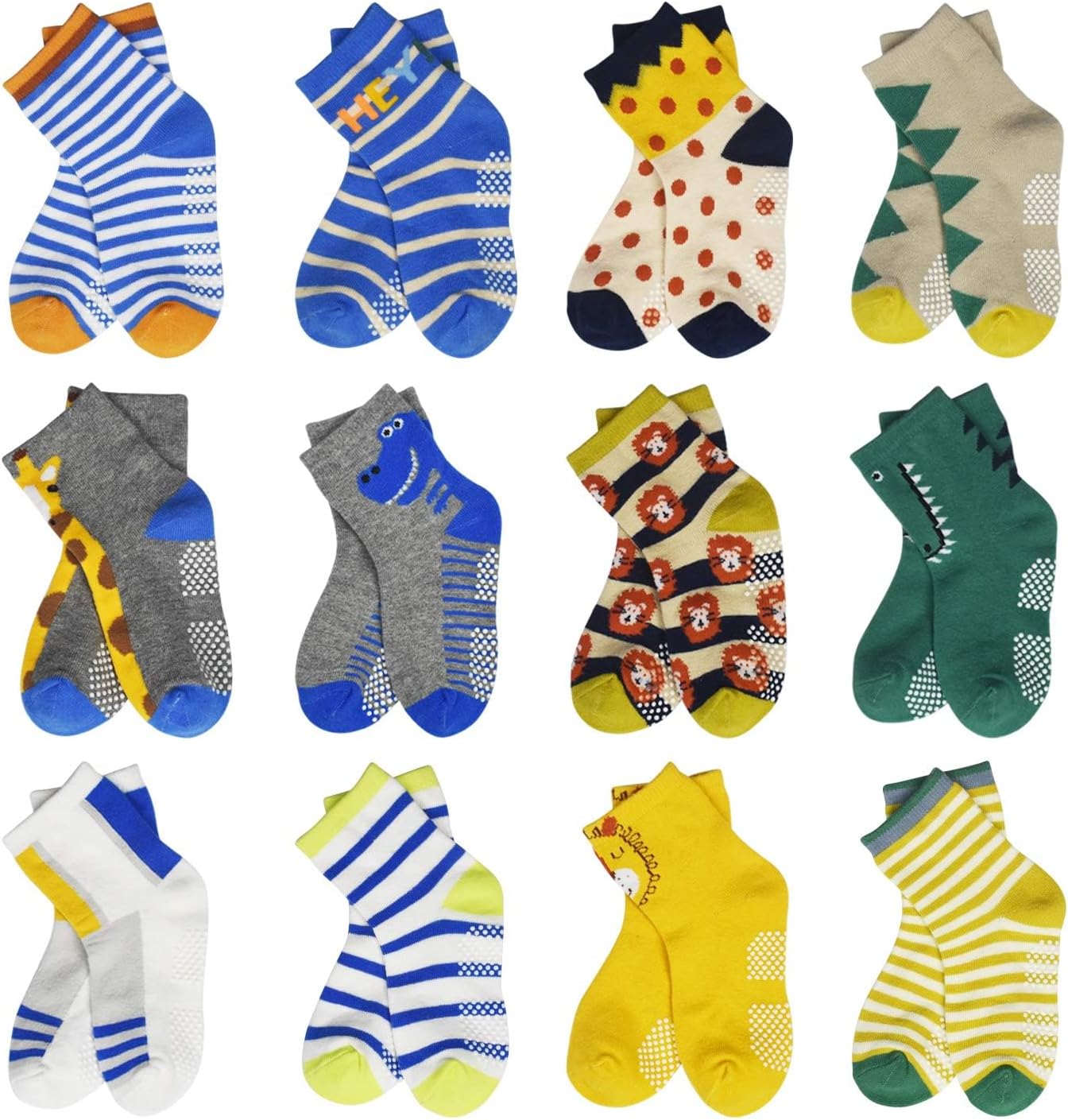 HYCLES Toddler Socks With Grip Non-Skid 12 Pairs Baby Kids Sticky Slipper Cotton...