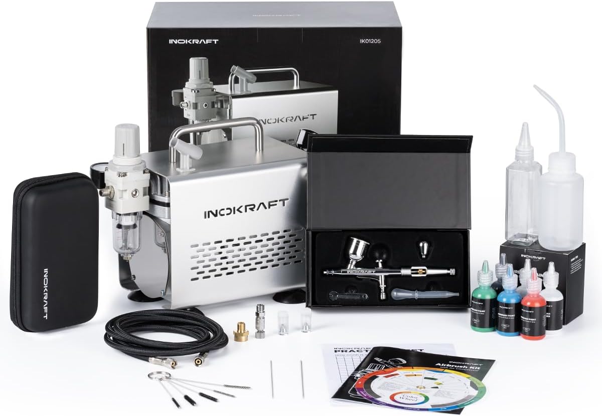 InoKraft Airbrush Kit with Air Compressor- 1/6 HP Quiet Air Compressor, Gravity...