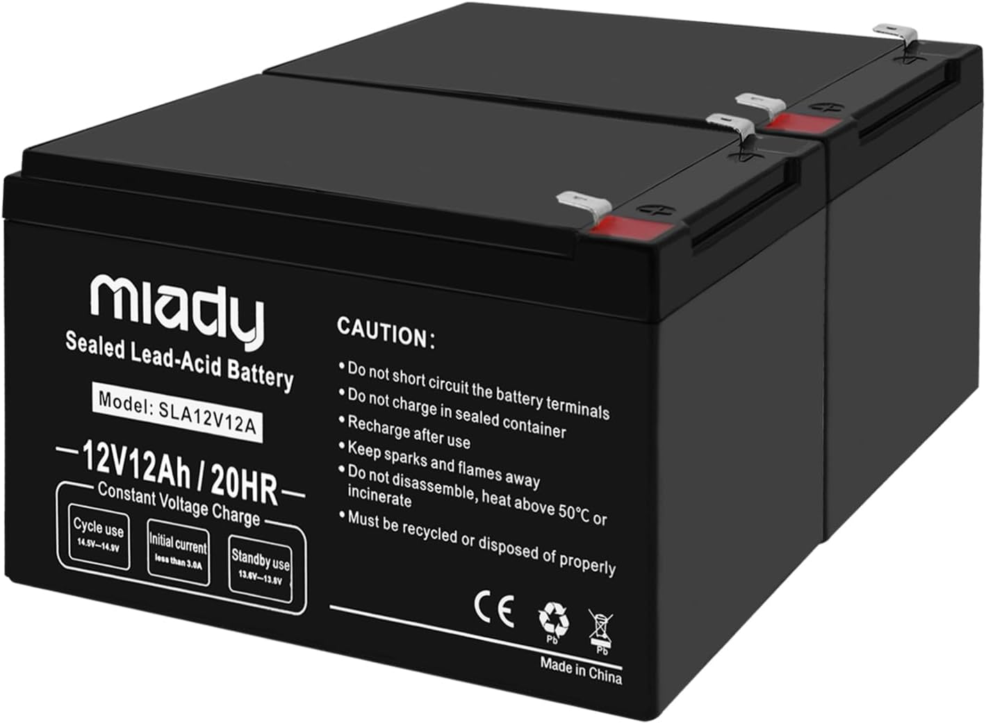 Miady 12V 12 Ah Rechargeable Sealed Lead Acid Battery (2 Pack) 12a-2 pack