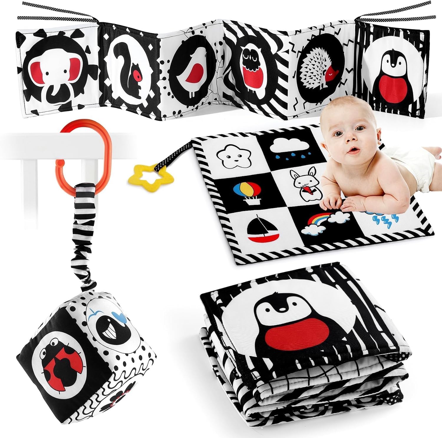 SAMMAS 3 Pcs Black and White High Contrast Baby Toys 0-6 Months for Newborn, Bab...