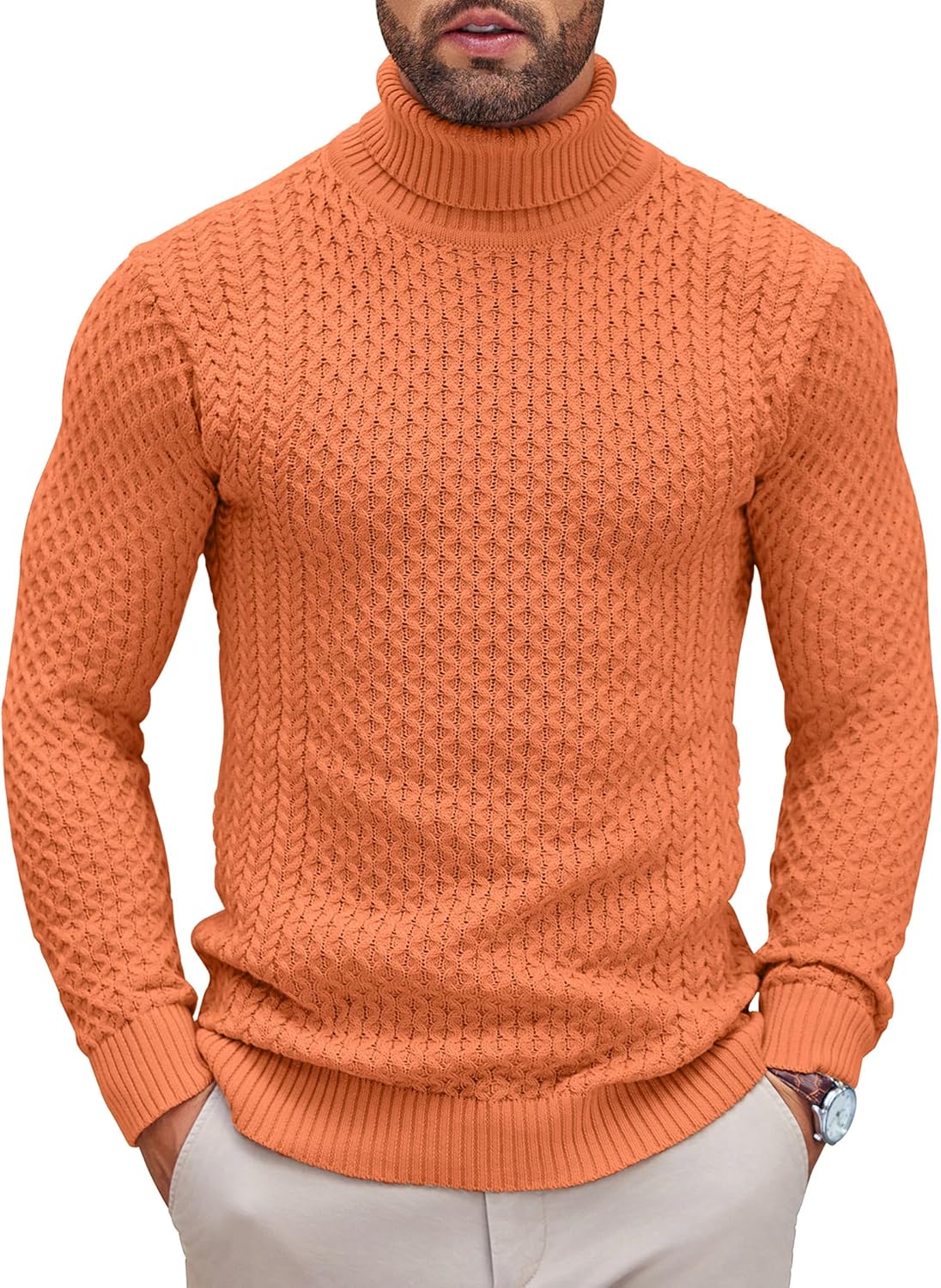 COOFANDY Men's Slim Fit Turtleneck Sweater Casual Knitted Twisted Pullover Solid...
