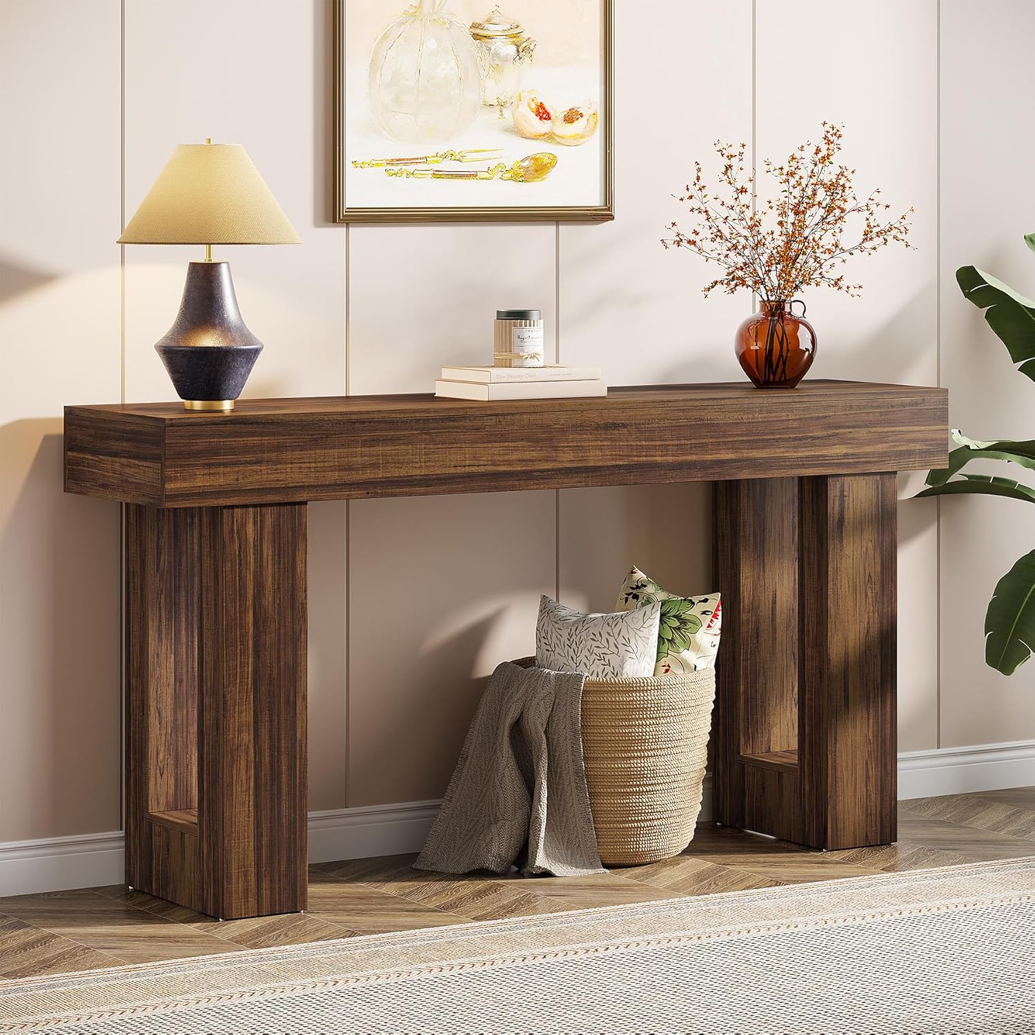 Tribesigns 63-Inch Long Console Table, Wooden Rectangular Sofa Table Behind The...