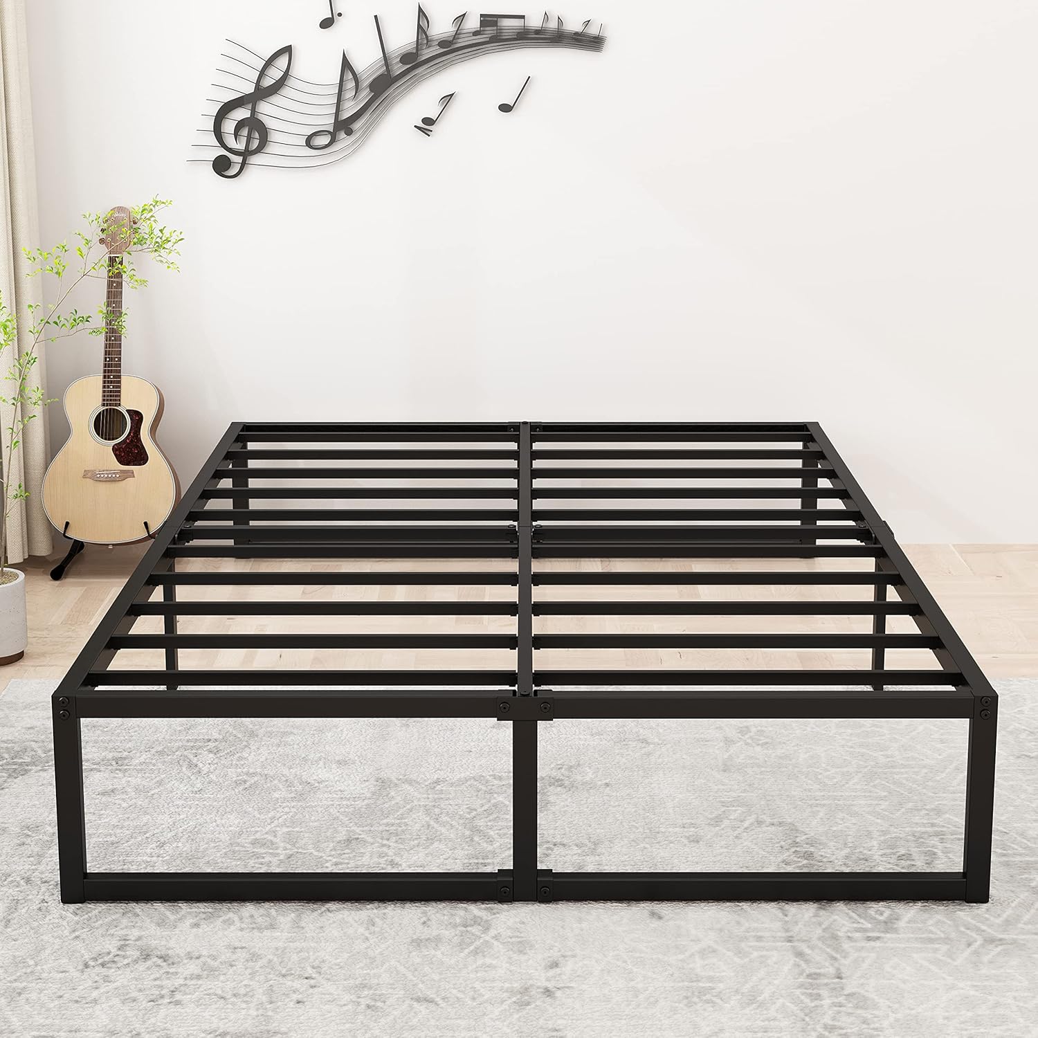 14 Inch Queen Bed Frame Heavy Duty Steel Slat Support Metal Platform Bed Frame Q...