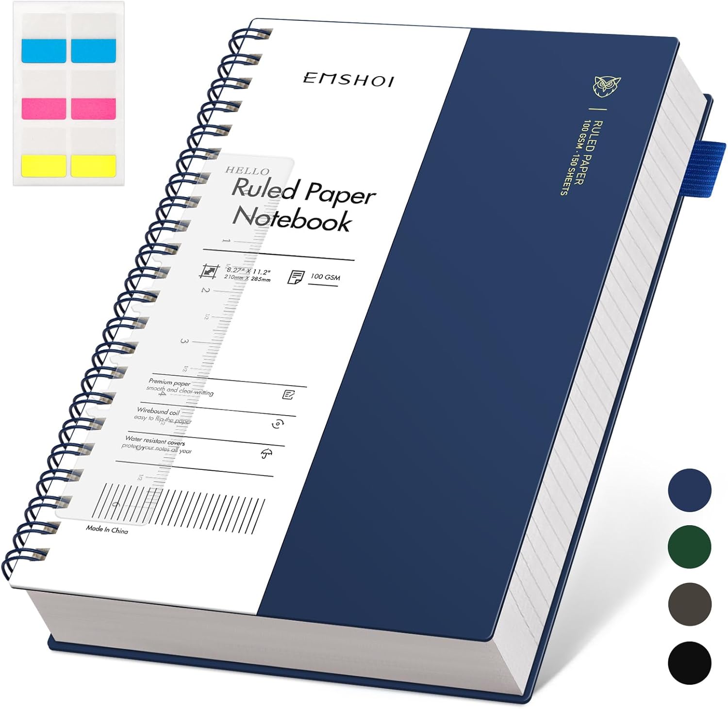 EMSHOI A4 Notebook College Ruled, Spiral Notepad 150 Sheets/300 Pages, 100gsm, P...